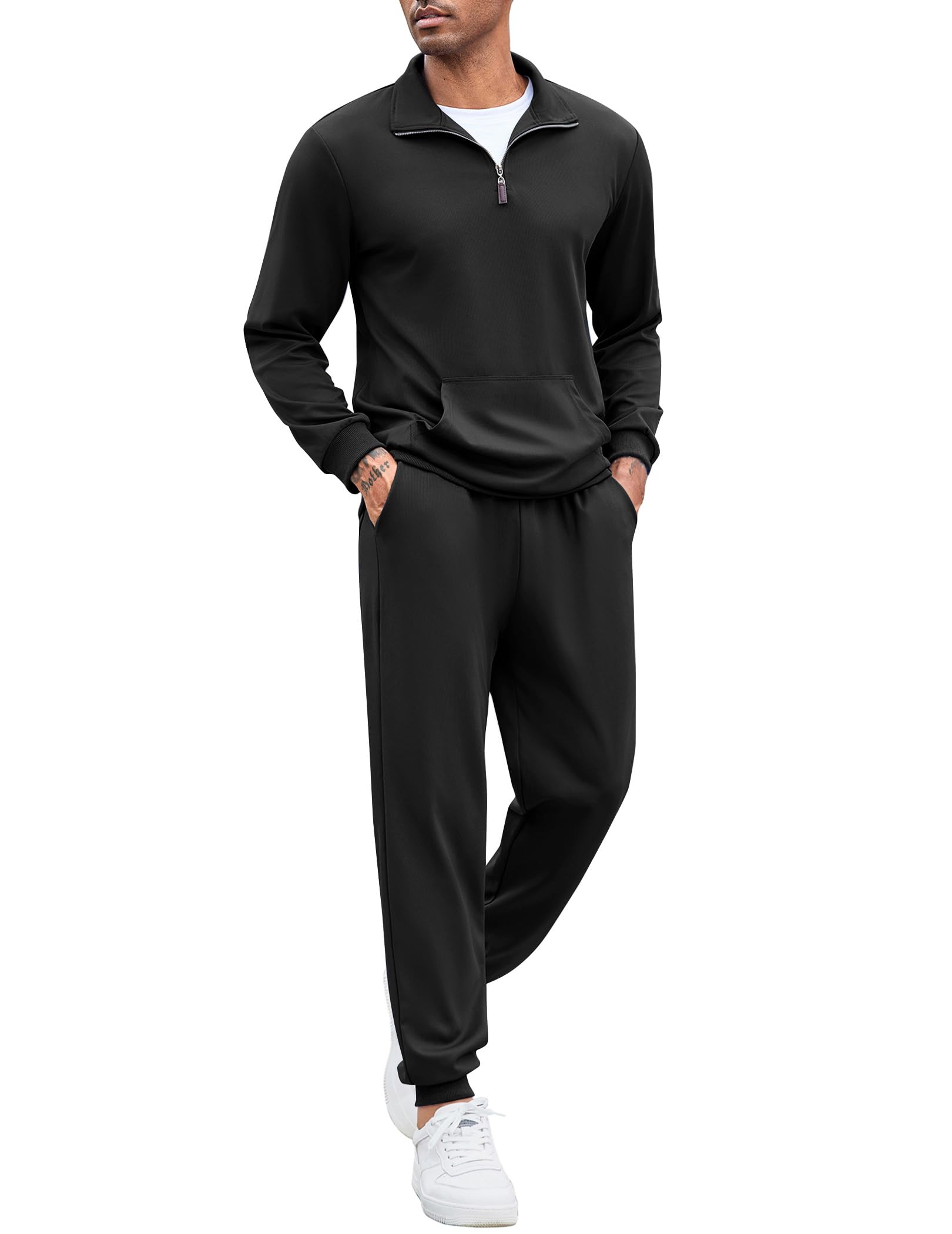 COOFANDY Men's 2 Piece Tracksuit Set - Quarter Zip Athletic Jogging Sweatsuit for Running, Gym & Casual Wear | Lightweight & Comfortable Workout Outfit