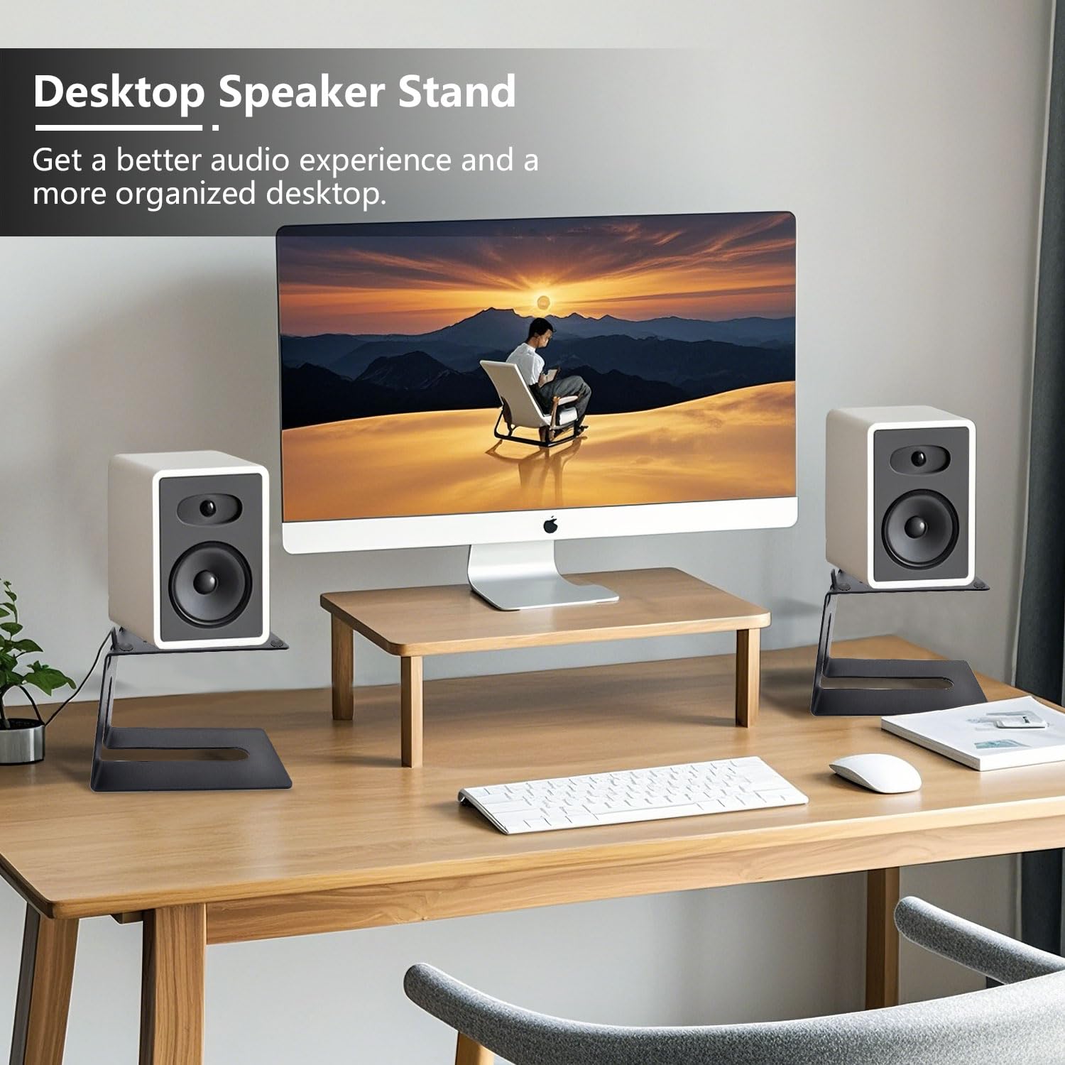 Premium Metal Desktop Speaker Stands (1 Pair) - 5° Incline Studio Monitor Stands with Anti-Vibration Pads, Supports 30lbs - Black - Perfect for Home Office, Gaming Setup & Music Production Studios