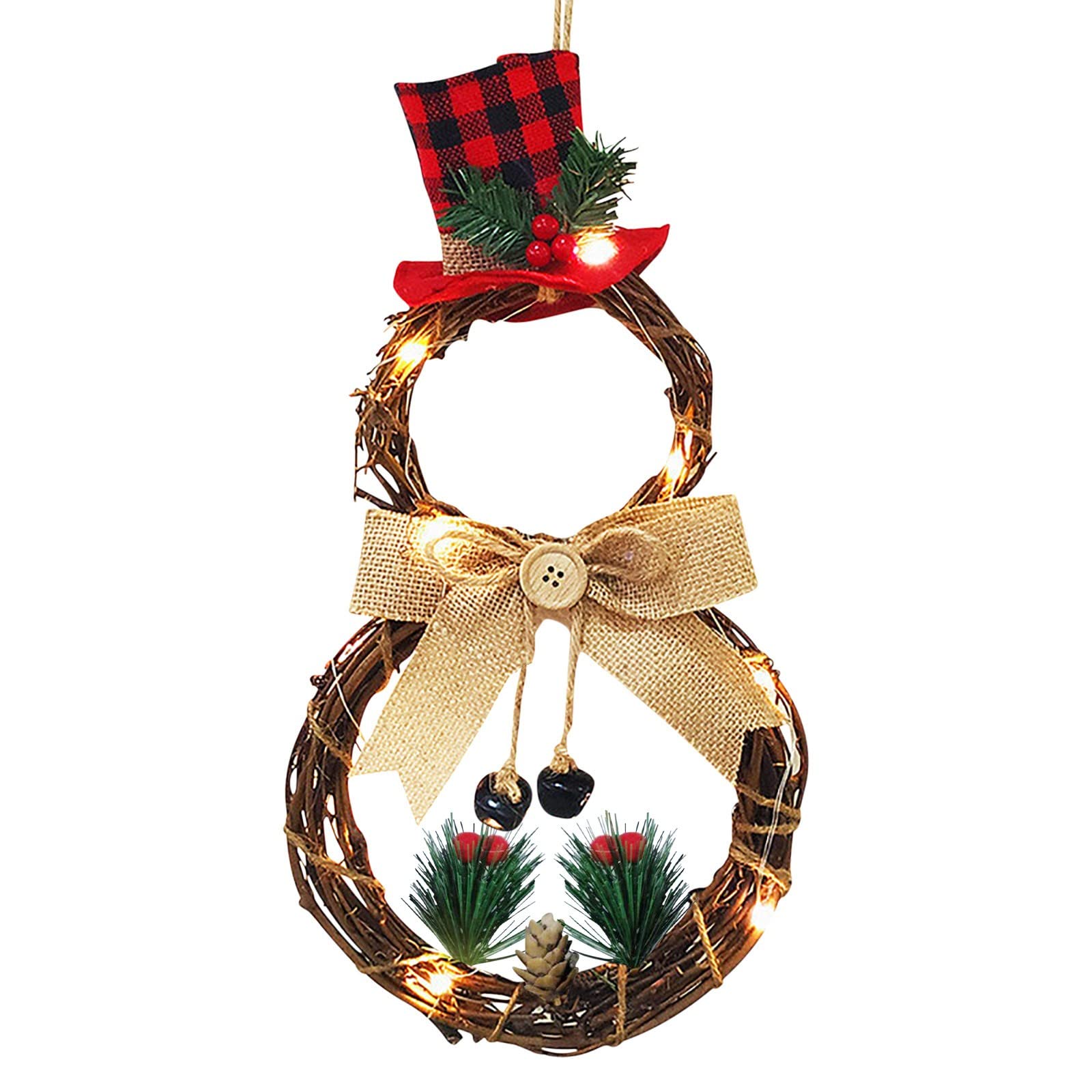 Comigeewa #WTBQLT LED Christmas Wreath - Rattan Circle Holiday Decor with Warm White Lights for Front Door, Fireplace & Indoor/Outdoor Home Decoration - Perfect for Xmas, Winter & Festive Season