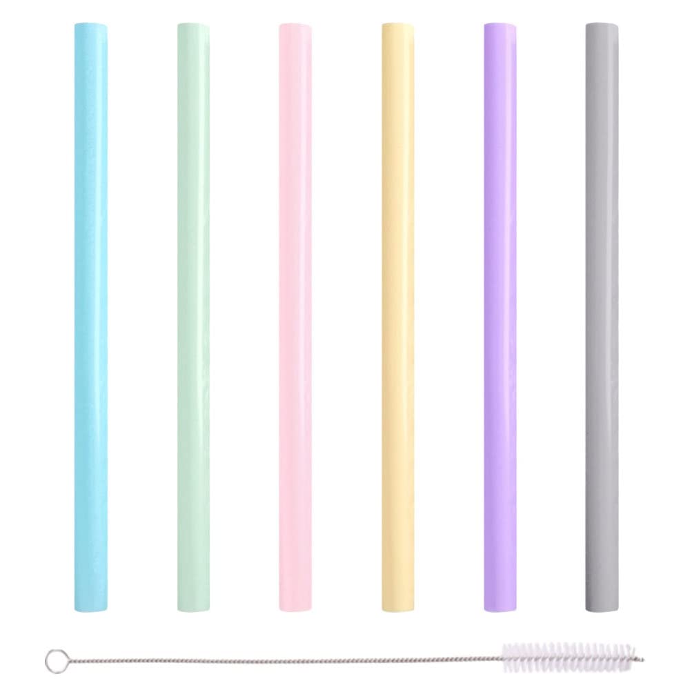 UPKOCH 7-Piece Reusable Silicone Smoothie & Boba Straws Set with Cleaning Brush - Extra Long Straight Drinking Straws for Tumblers, Iced Coffee & Bubble Tea - Dishwasher Safe & Eco-Friendly (Assorted Colors) - Perfect for Home, Office, Travel & Parties