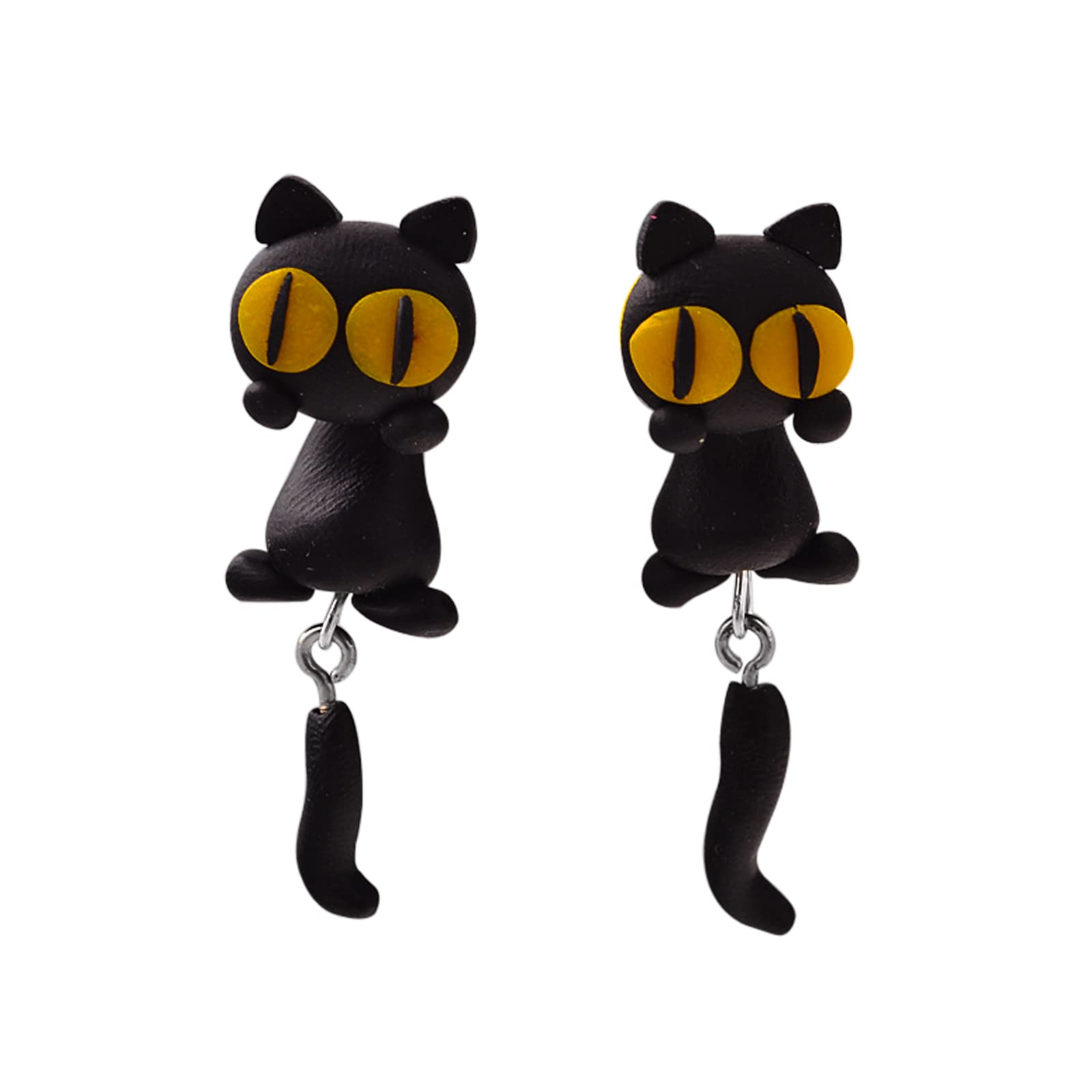Handmade Black Cat Stud Earrings - Clay Resin Kitty Earrings for Women & Girls | Adorable Halloween Jewelry, Cosplay Gift, Party Accessory & Everyday Wear