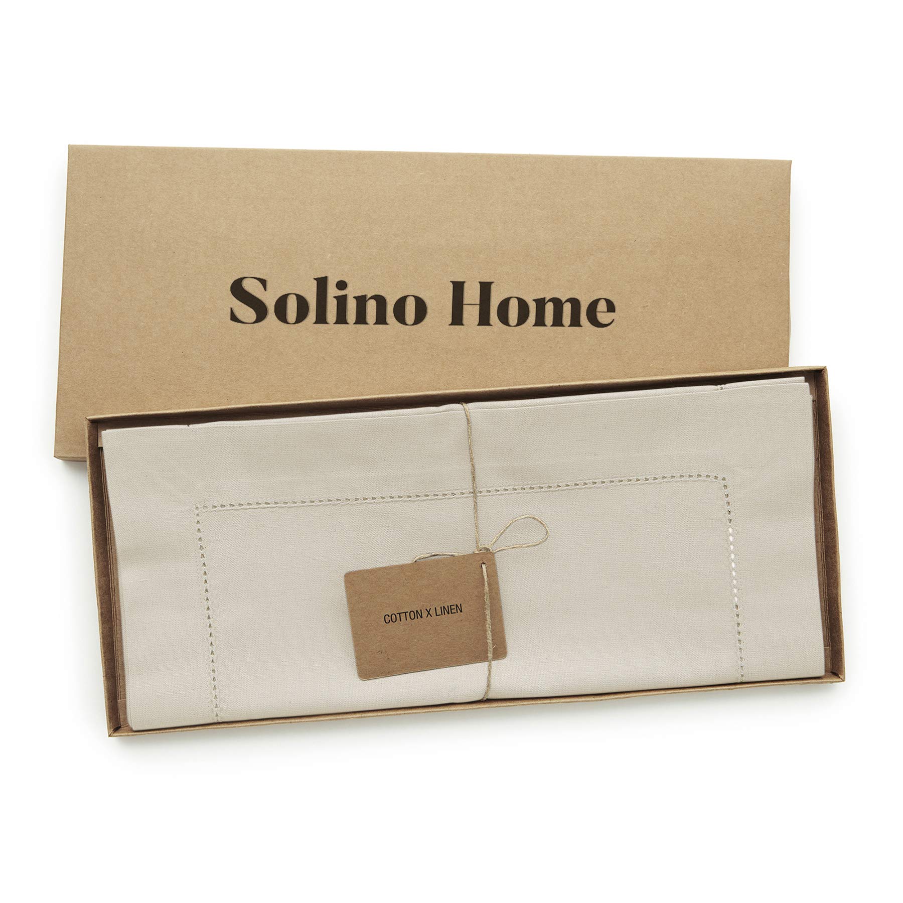 Solino Home 108 Inch Cotton Linen Hemstitch Table Runner - 14x108 Inch Dining Table Decor for Weddings, Parties, Spring & Holiday Decorations - Perfect for Easter, Mother's Day & Everyday Dining Table Styling