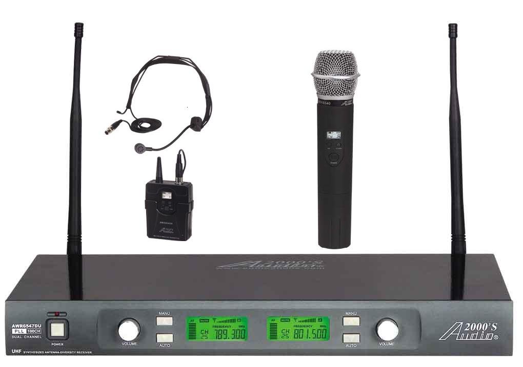 Audio2000'S AWM6547DUX Professional Wireless Microphone System - Dual Headset & Handheld Mic Combo for Karaoke, Live Performances & Public Speaking | UHF Frequency, Clear Sound, Easy Setup