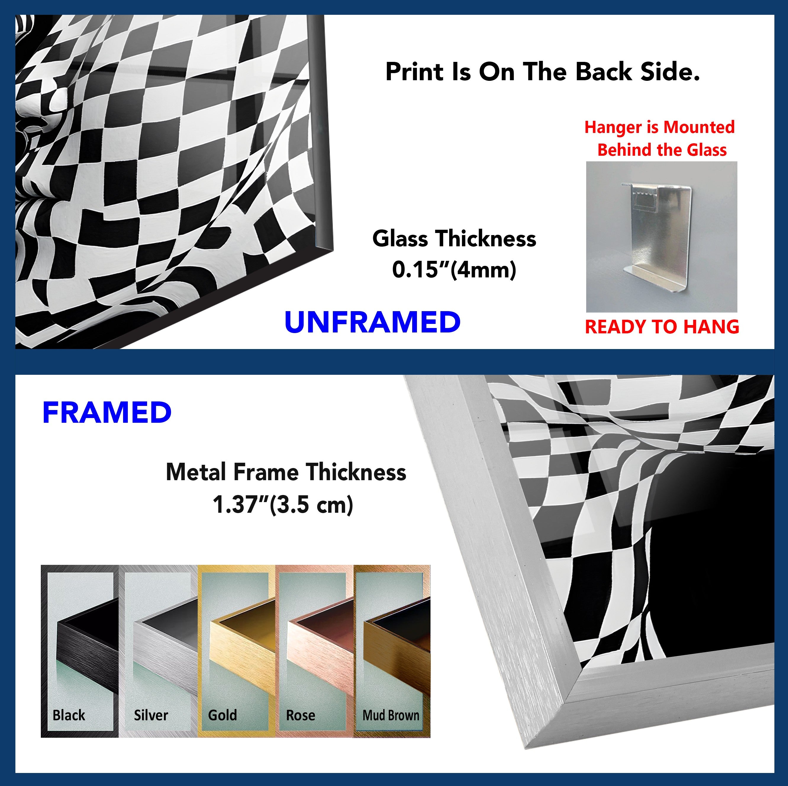 Black and White Kiss Wall Art - Modern Checkered Glass Decor for Living Room, Bedroom & Office - Perfect for Home & Office Décor