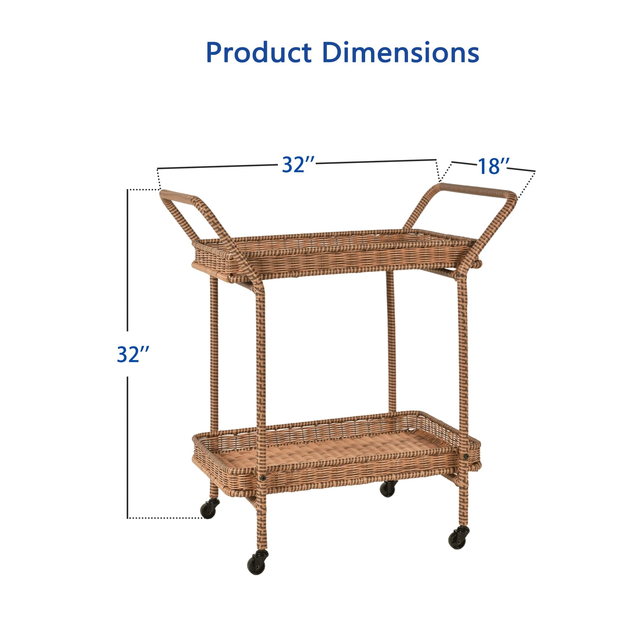 Premium Jeco Outdoor Resin Wicker Serving Cart - Portable Bar Cart with Wheels for Patio, Garden, Poolside & Outdoor Entertaining
