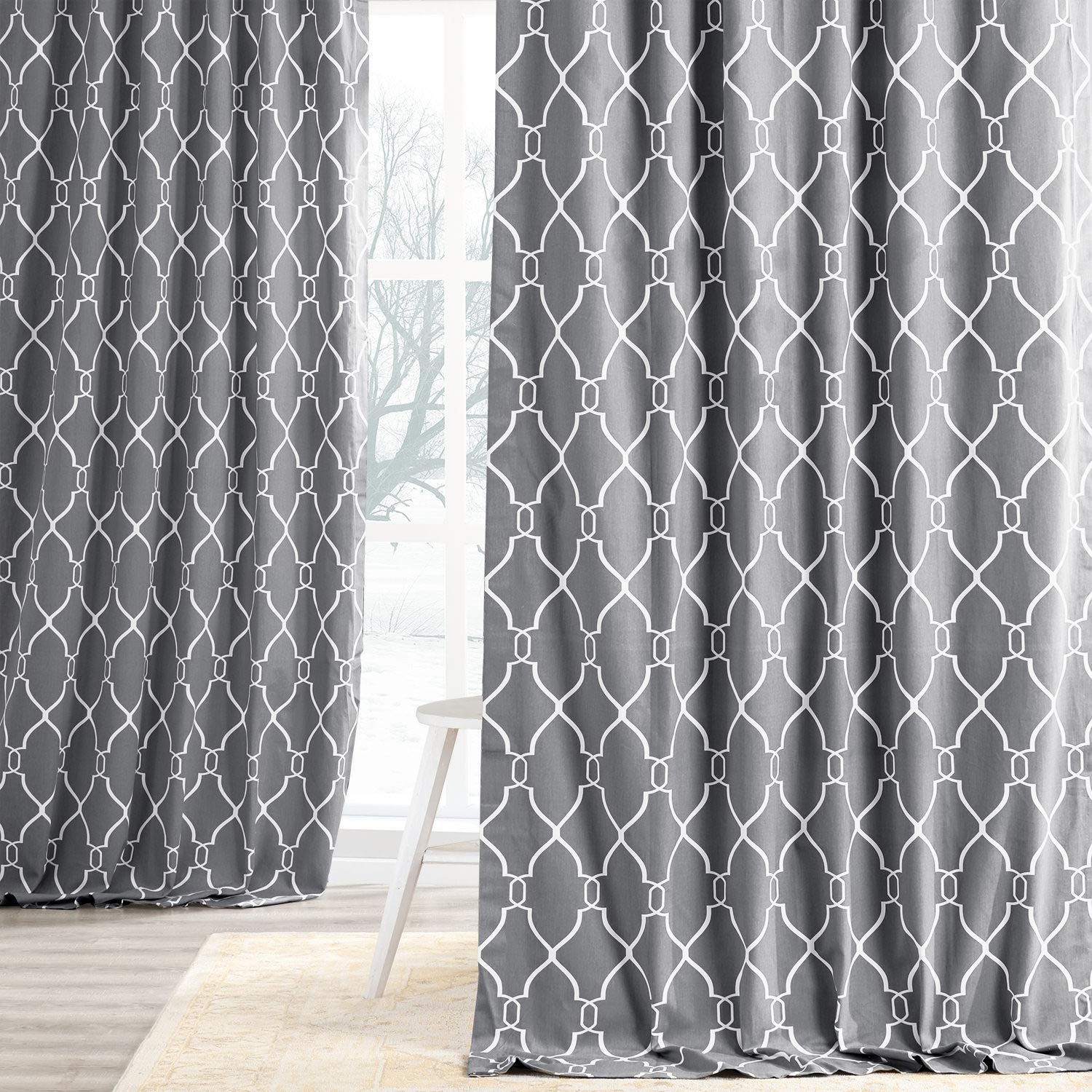 HPD Half Price Drapes Printed Cotton Curtains for Bedroom 50x96 Inches - Aiden Gray Pattern (1 Panel) PRCT-D05-96 | Elegant Window Treatment for Living Room & Home Decor