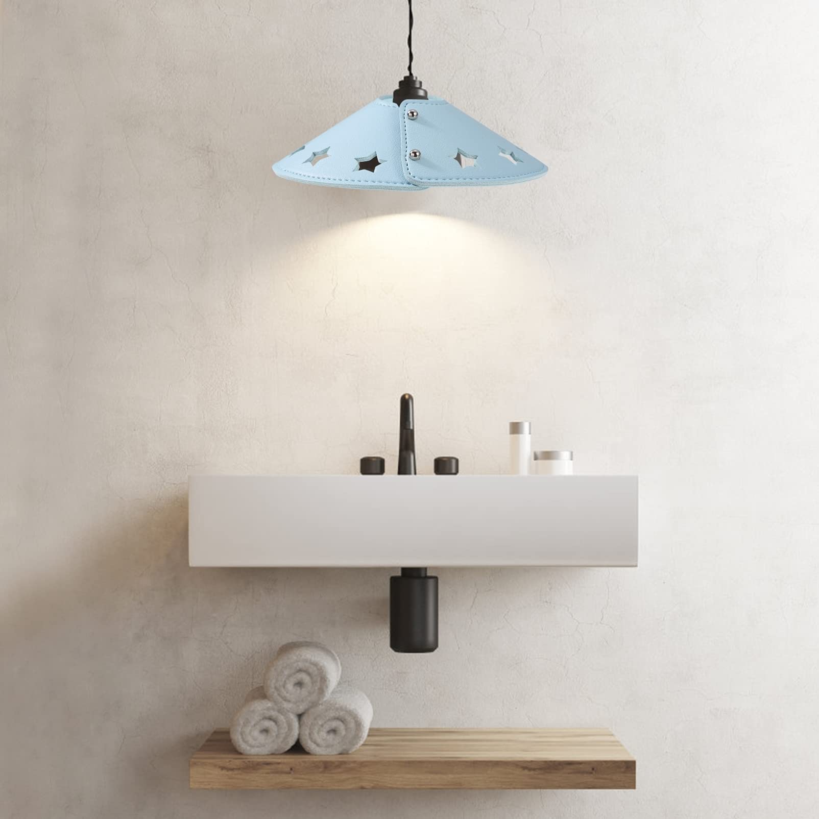 Uonlytech Leather Lamp Shade Cover - Light Blue Barrel Chandelier Shade for Table & Floor Lamps | Perfect for Living Room, Bedroom & Office Lighting Decor