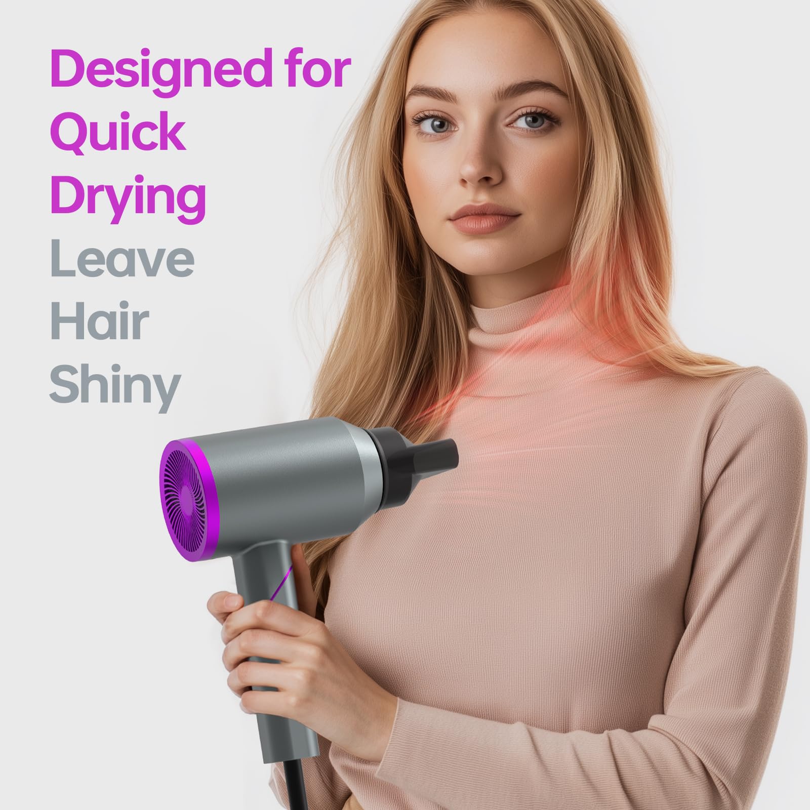 Professional Travel Hair Dryer with Foldable Handle - Fast Drying, Lightweight & Portable Blow Dryer with Concentrator Nozzle - Perfect for Women & Men at Home, Gym, or On-the-Go (Grey)