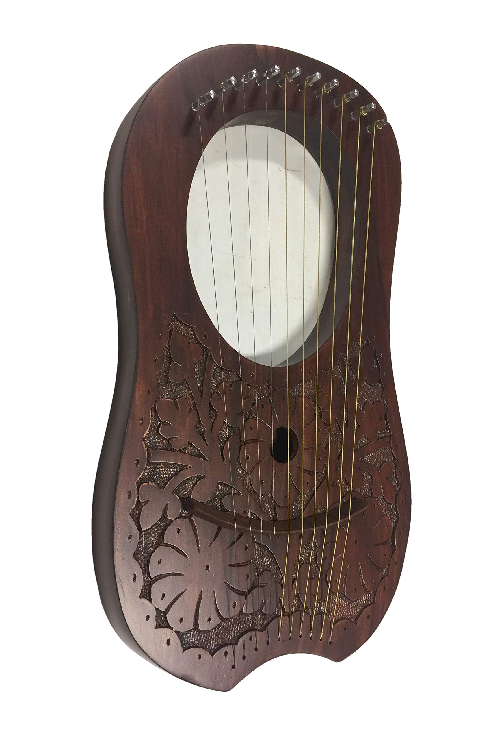 10 Strings Rosewood Lyre Harp - Handcrafted Musical Instrument with Free Extra Strings, Tuning Key & Carrying Case | Perfect for Beginners, Meditation, Celtic Music & Home Decor