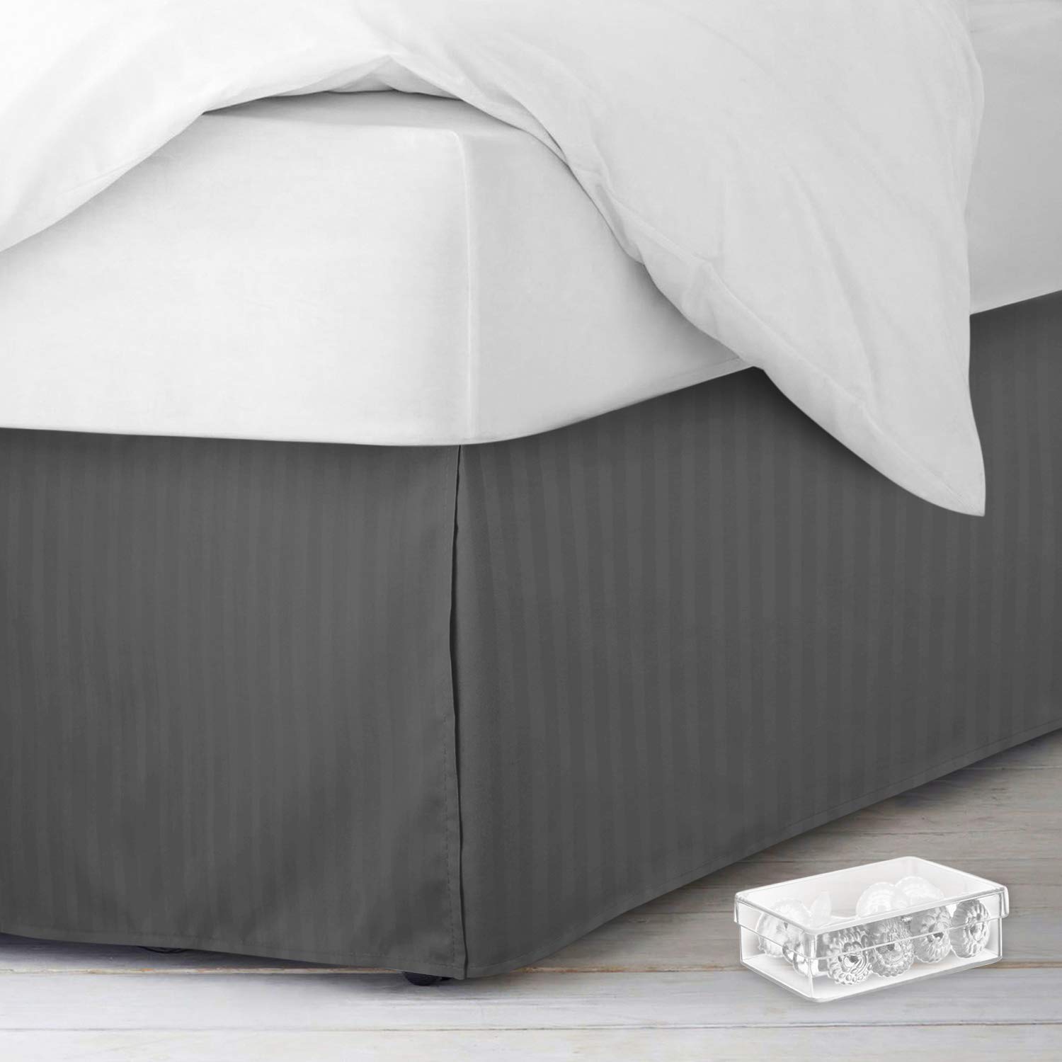 Nestl Twin Bed Skirt - Premium Damask Dobby Stripe Wrap Around Bed Skirt - 14 Inch Drop Pleated Bed Ruffle with Pins - Soft Double Brushed Microfabric - Elegant Gray - Perfect for Guest Rooms, Dorm Decor & Bedroom Makeovers