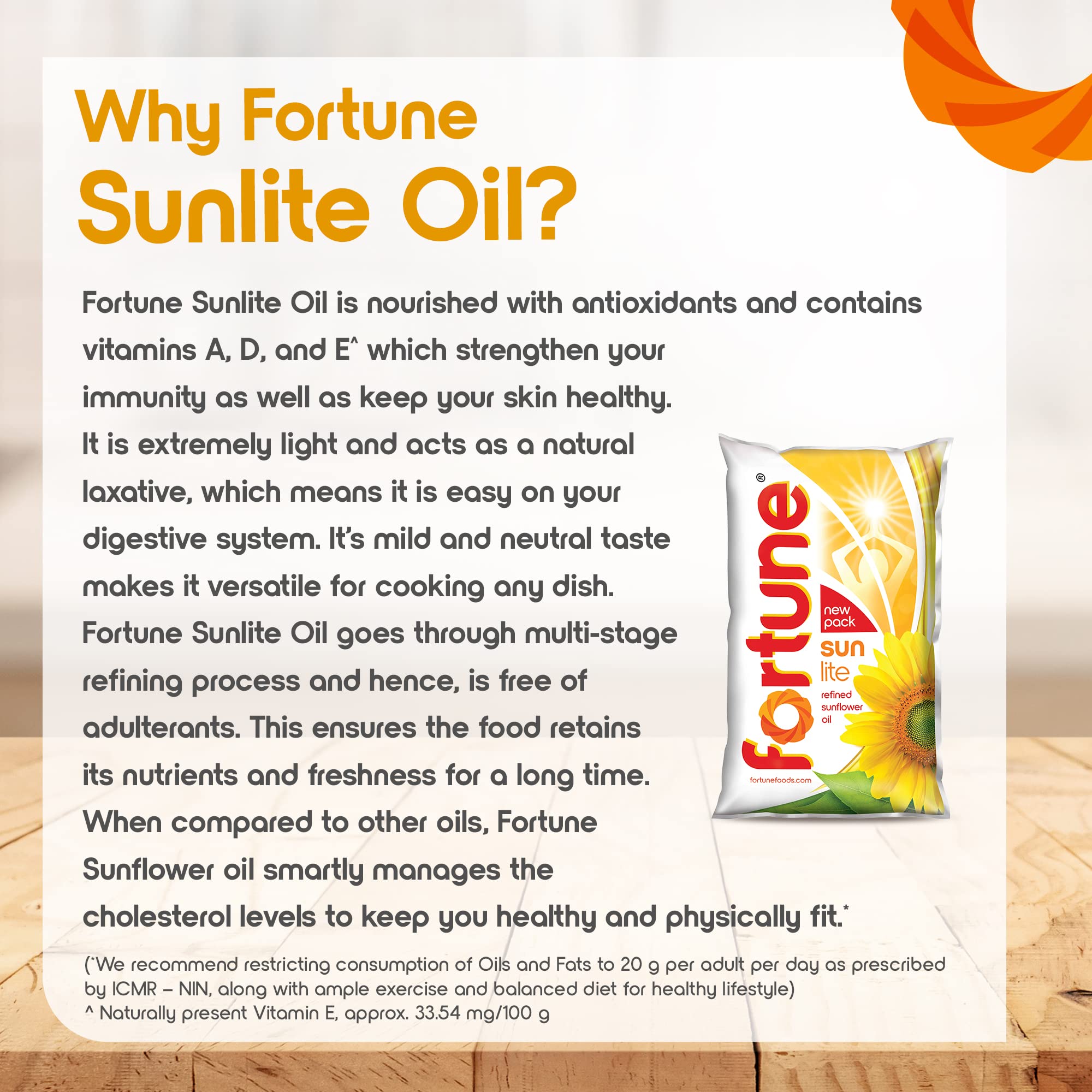 Premium Fortune Sunlite Refined Sunflower Oil - 870/910g Pouch (Weight May Vary) | Healthy Cooking Oil for Frying, Baking & Salad Dressing | Non-GMO, Cholesterol Free