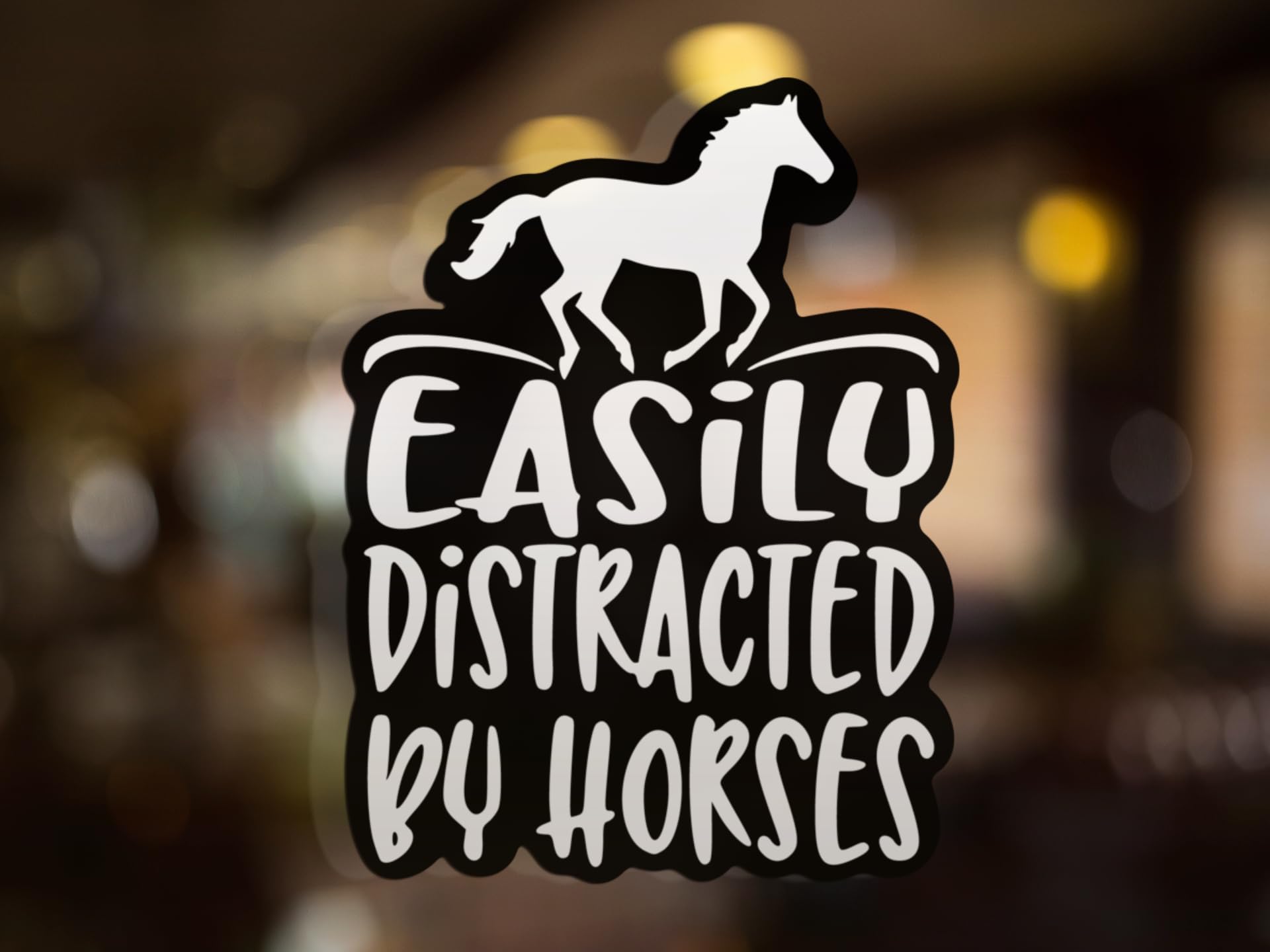 Easily Distracted by Horses Vinyl Decal Sticker - 5 Inch White Car Sticker for Cars, Trucks, Vans, SUVs, Walls, Cups & Laptops | Fun Office & Home Decor | KCD2684