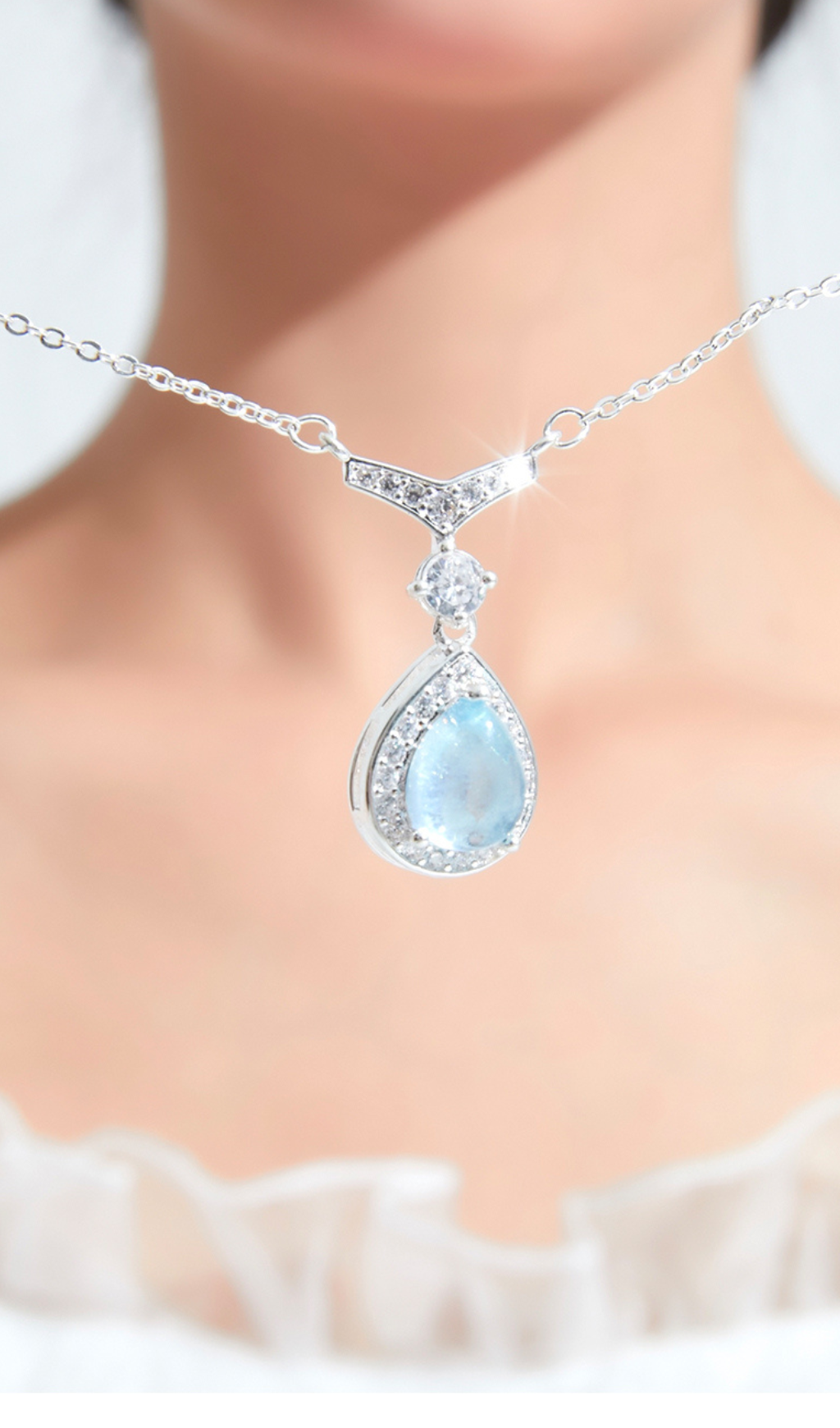 Elegant Aquamarine Collarbone Necklace for Women - Dainty Gemstone Jewelry Gift for Her - Perfect for Weddings, Parties & Everyday Wear