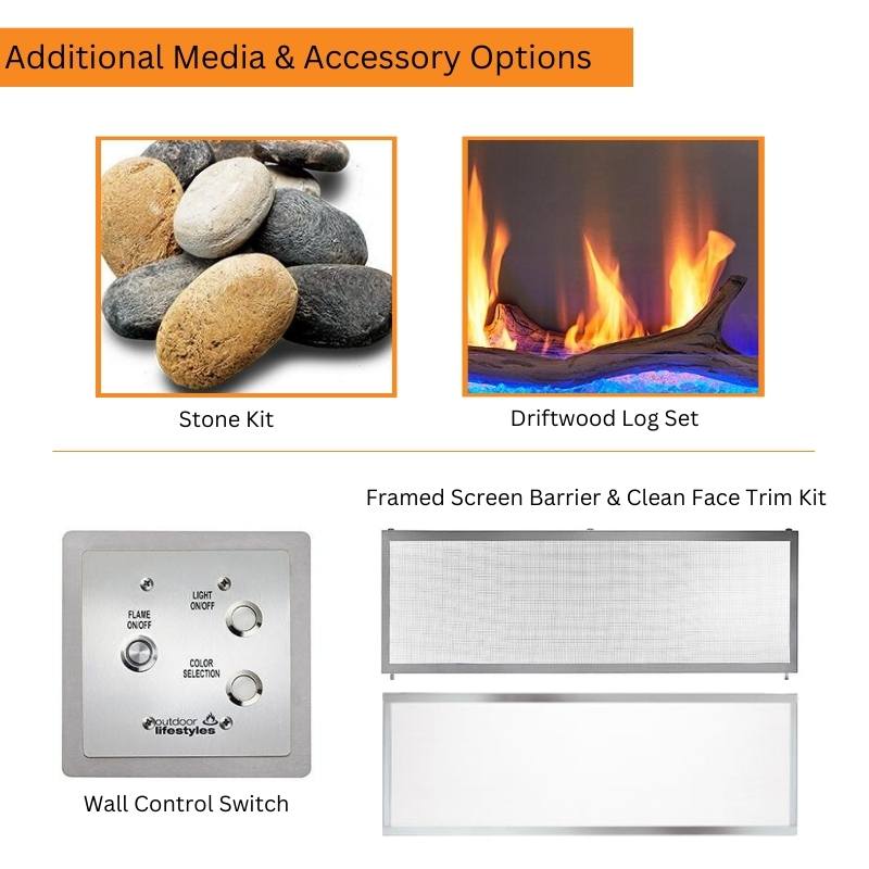 48 Inch Majestic Lanai Vent-Free Outdoor Linear Gas Fireplace - Perfect for Patio, Deck, and Backyard Gatherings