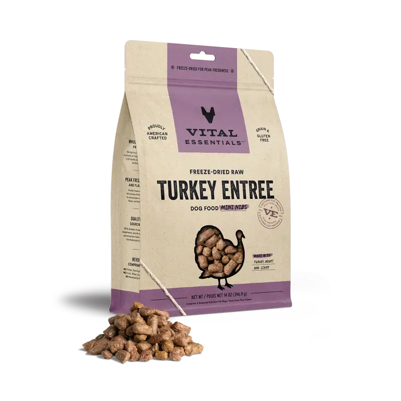 Vital Essentials Freeze Dried Raw Dog Food - Chicken, Beef & Turkey Mini Nibs Entree, 14oz | Grain-Free, High Protein | Perfect for Small Dogs, Training Treats & Travel Snacks