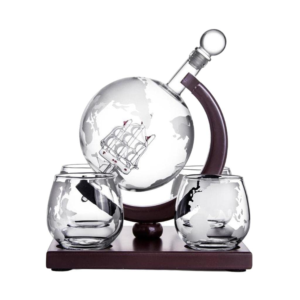FAKEME Premium Crystal Whiskey Decanter Set with 4 Glasses - 1000ml Elegant Liquor Carafe for Bourbon, Scotch, Vodka - Perfect for Home Bar, Gifts & Entertaining