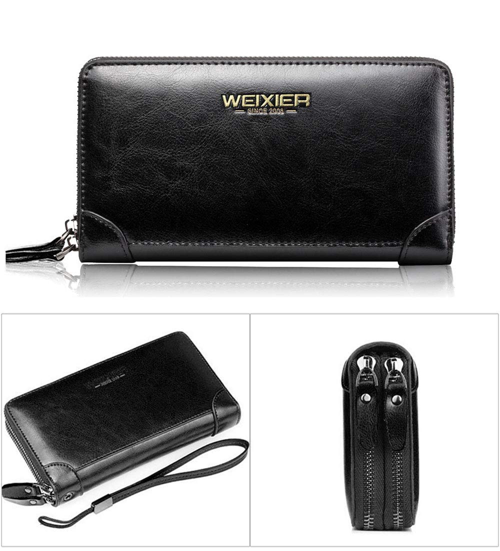 Premium Genuine Leather Business Clutch Wallet for Men - RFID Blocking, Multiple Card Slots & Zipper Pocket - Ideal for Office, Travel & Everyday Use