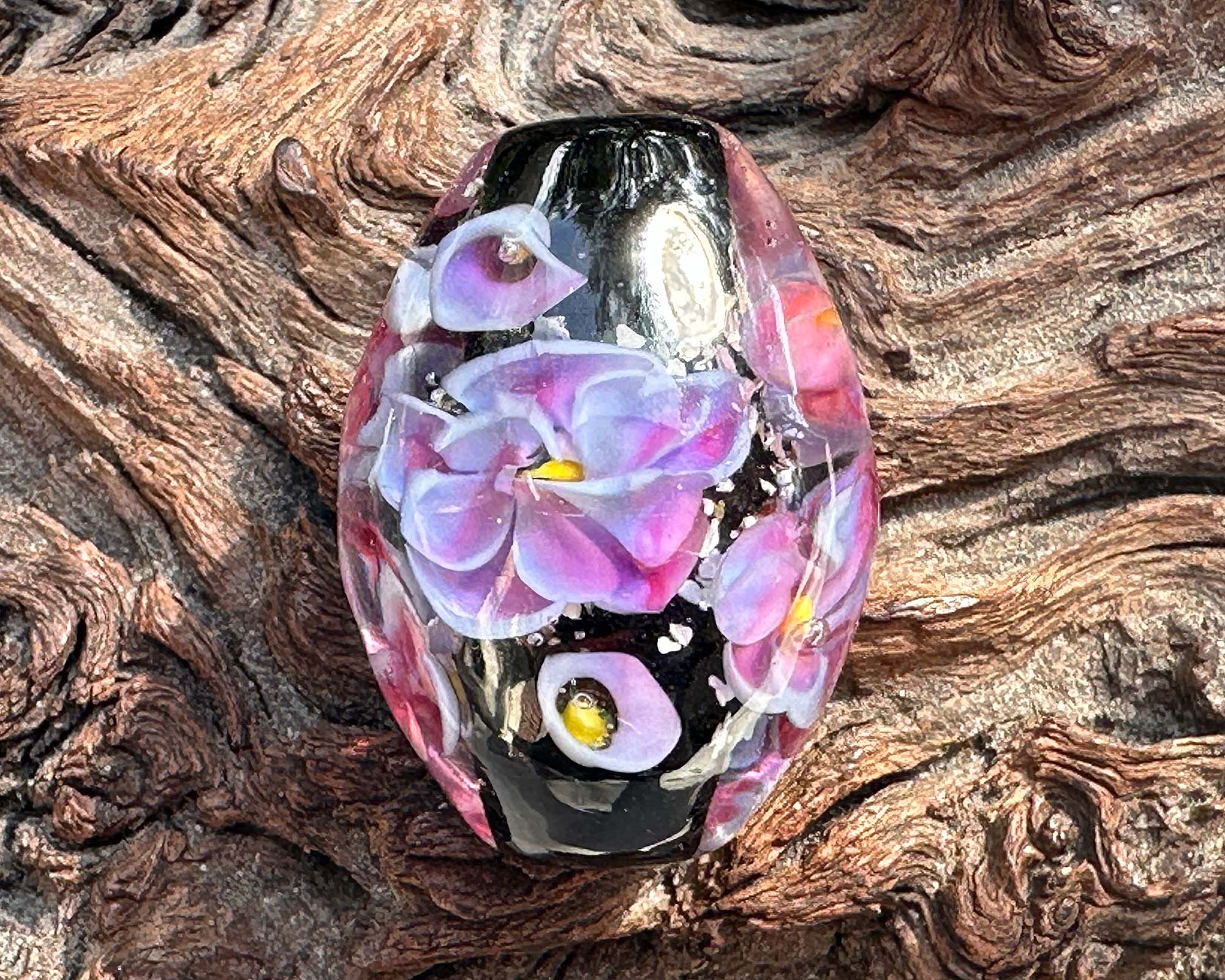 Blushing Blooms Pink Floral Lampwork Focal Bead SRA - Handmade Glass Bead for Jewelry Making, DIY Crafts, Necklace Pendants - Perfect for Beaders, Crafters & Gift Giving