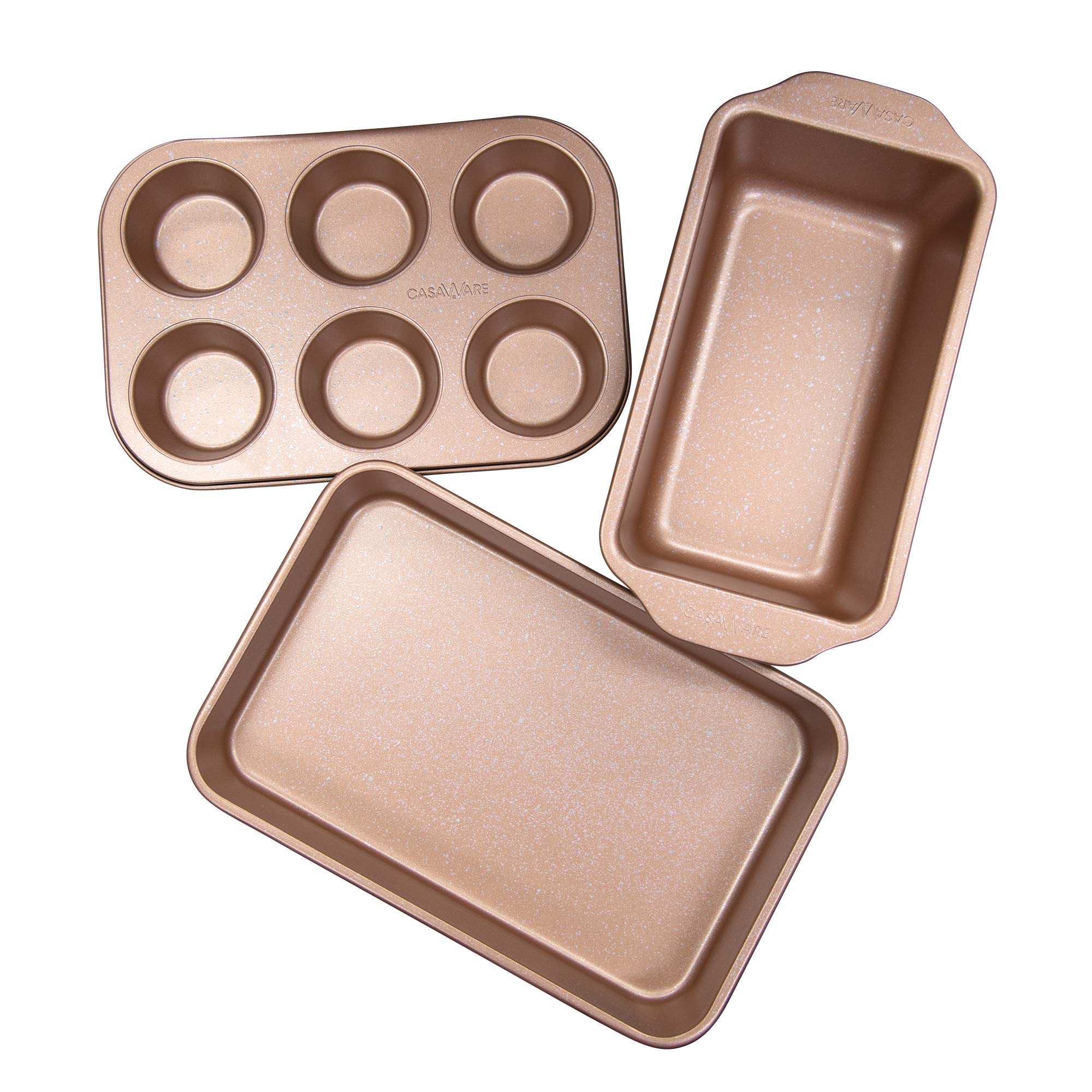 CasaWare Toaster Oven 3-Piece Set - Rose Gold Granite Countertop Toaster Oven with Baking Pan & Rack - Perfect for Small Kitchens, Dorms & RV Cooking