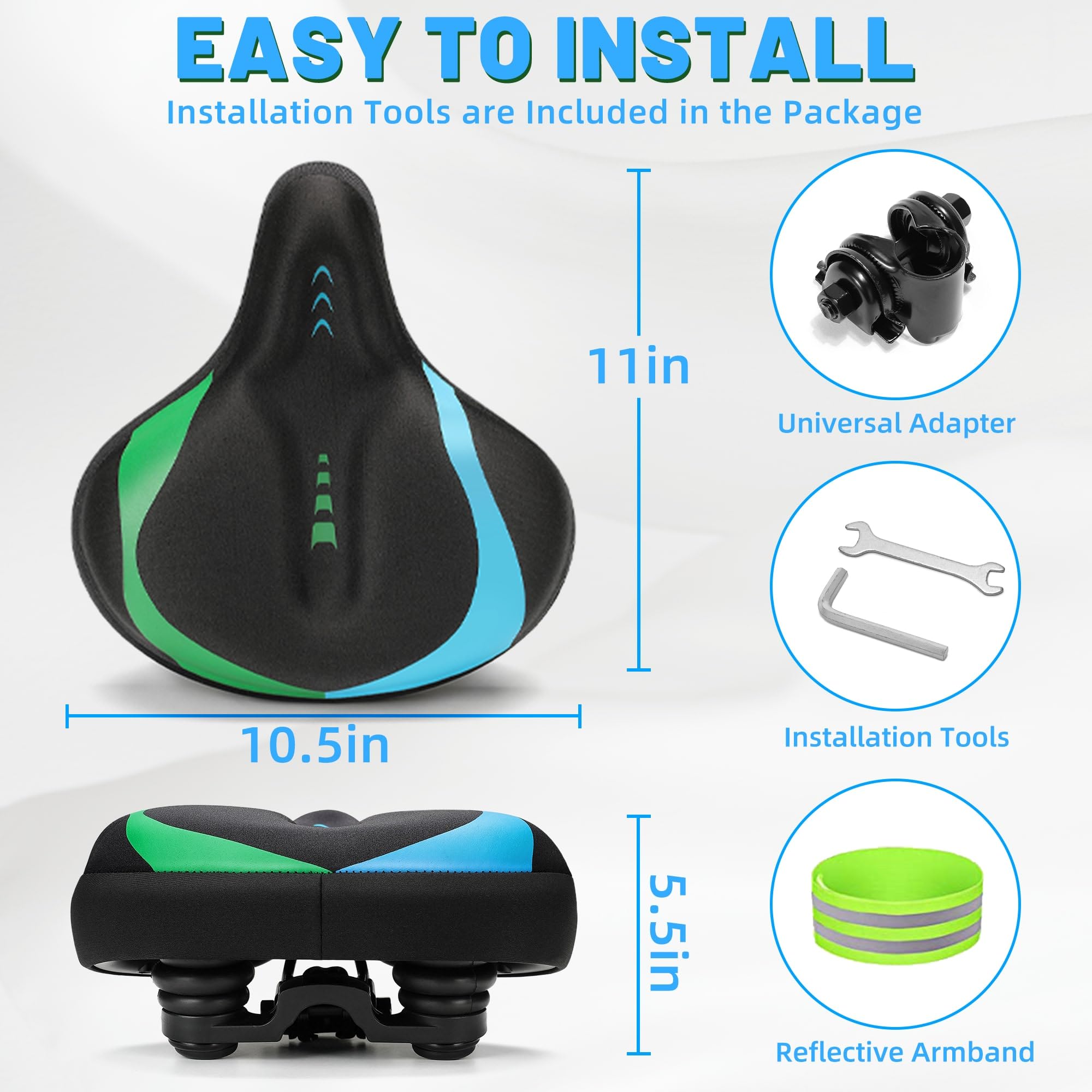 **Extra Wide Comfortable Gel Bike Seat for Men & Women - Oversized Padded Bicycle Saddle Replacement for Peloton, Exercise, Mountain & City Bikes - Perfect for Long Rides, Commuting & Indoor Cycling**
