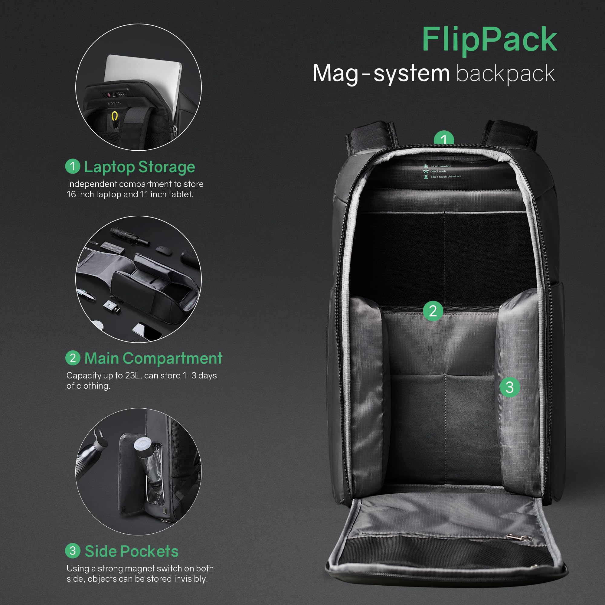 KORIN ClickPackPro Anti-Theft Laptop Backpack - Waterproof Travel Backpack with USB Charging Port & TSA Lock for Business, Commuting & College - Black