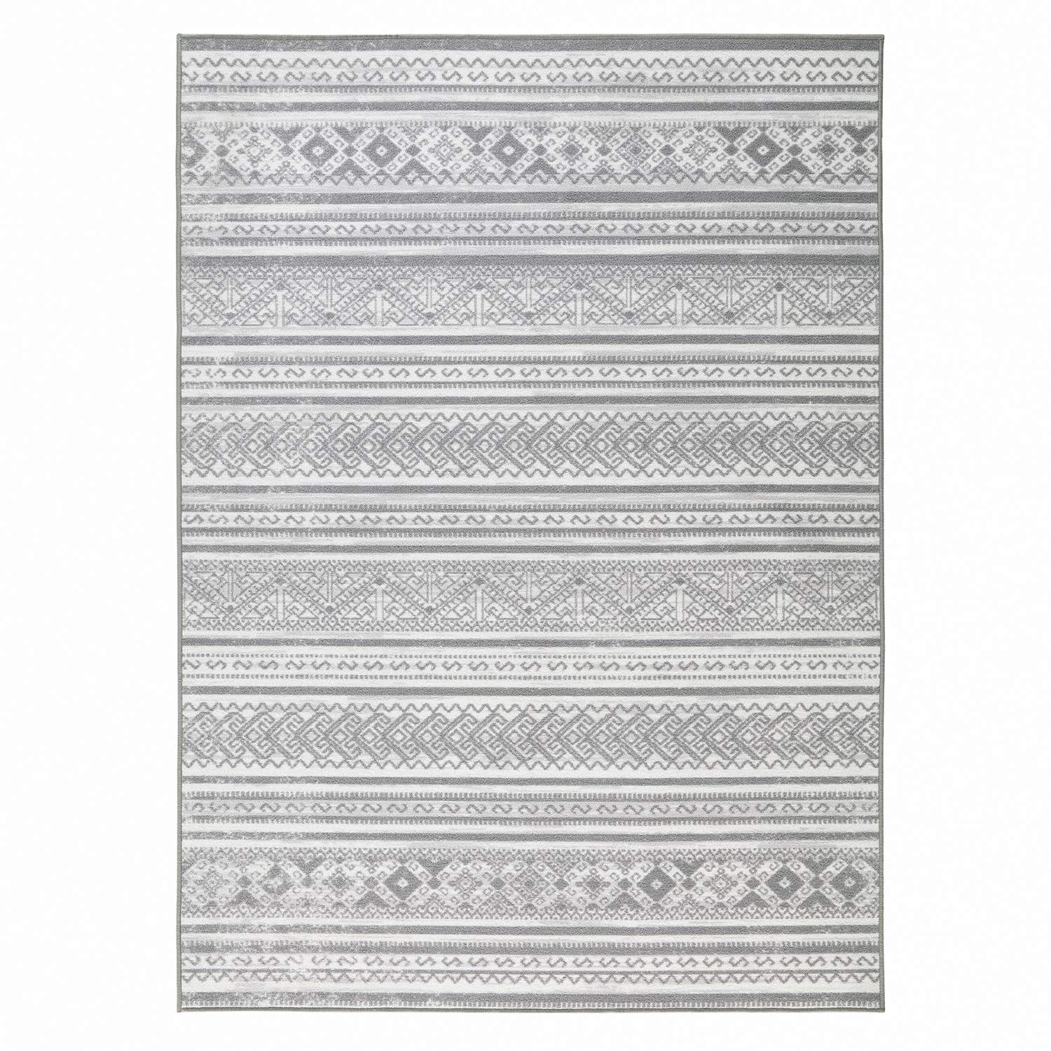 Non-Slip Moroccan Geometric Area Rug 6x9 Feet - Silver Gray Low Pile Indoor Rug with Rubber Backing for Living Room, Bedroom & Office | Antep Rugs Alfombras