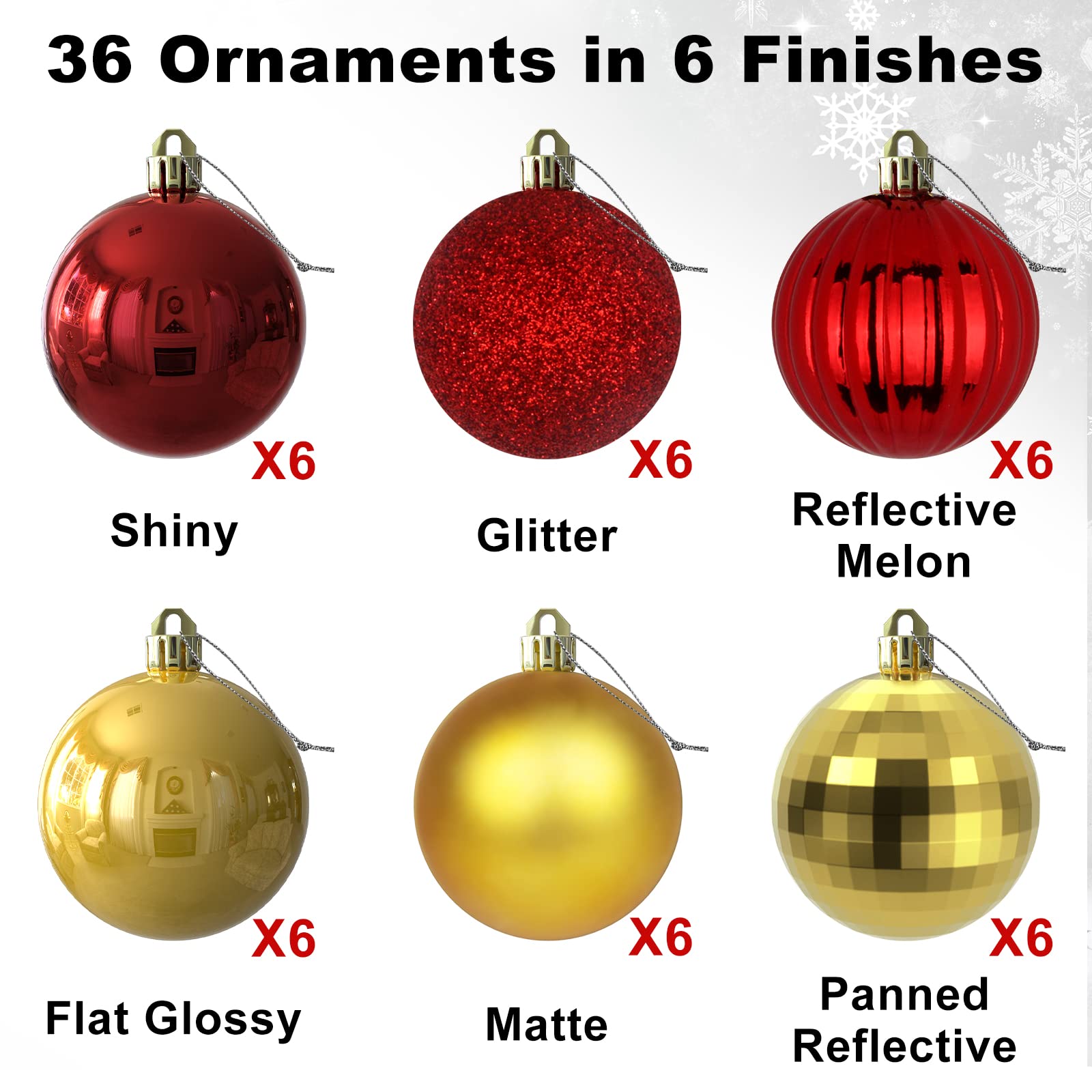 1.6 Inch Red & Gold Shatterproof Christmas Tree Ornaments - 36 Pack Holiday Decorations for Xmas, Birthday, Halloween & Wedding (Indoor/Outdoor Use)