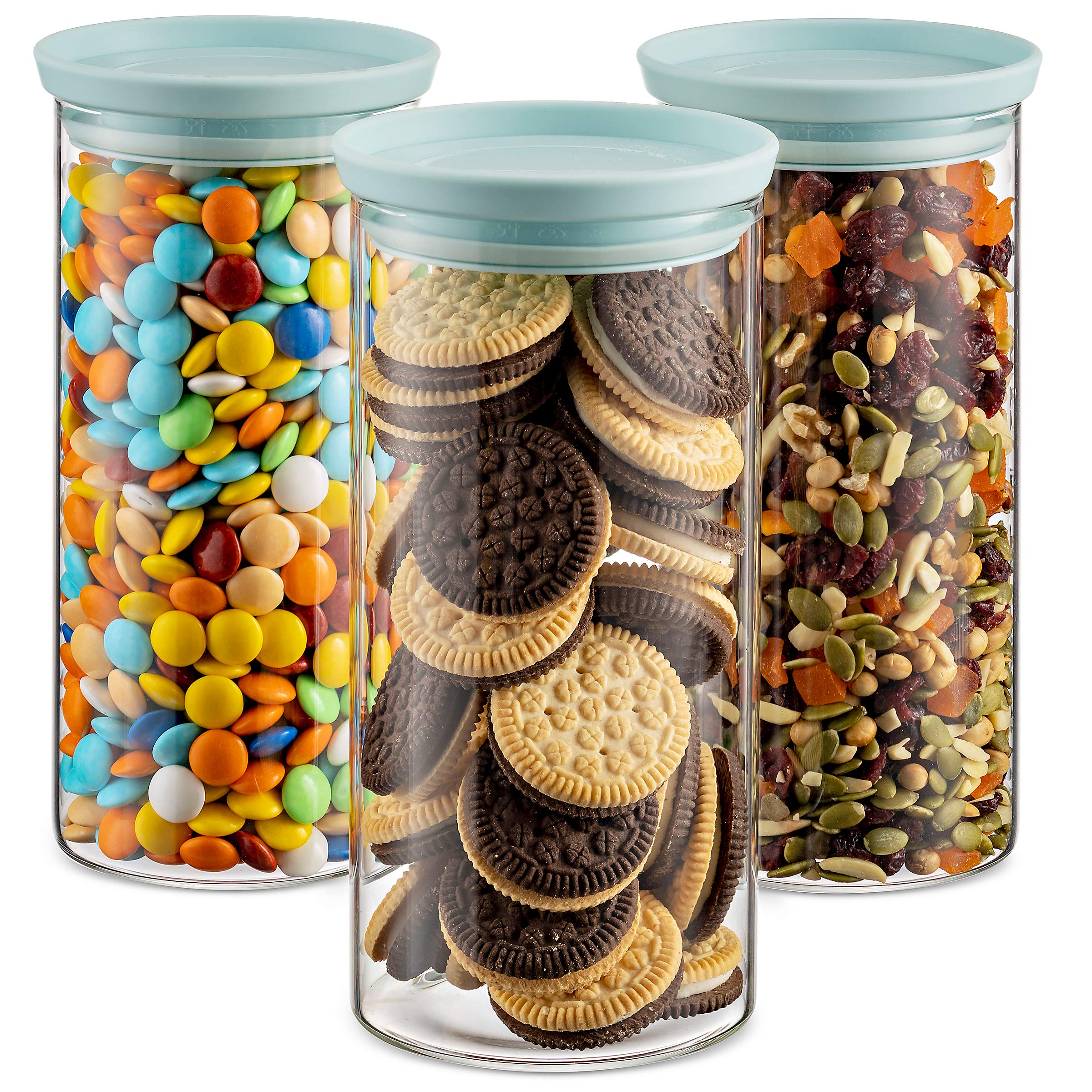 Godinger Glass Food Storage Containers with Lids - 3 Piece Set, Airtight Kitchen Canisters for Flour, Sugar, Coffee & Dry Goods - Perfect for Pantry Organization & Baking Supplies Storage