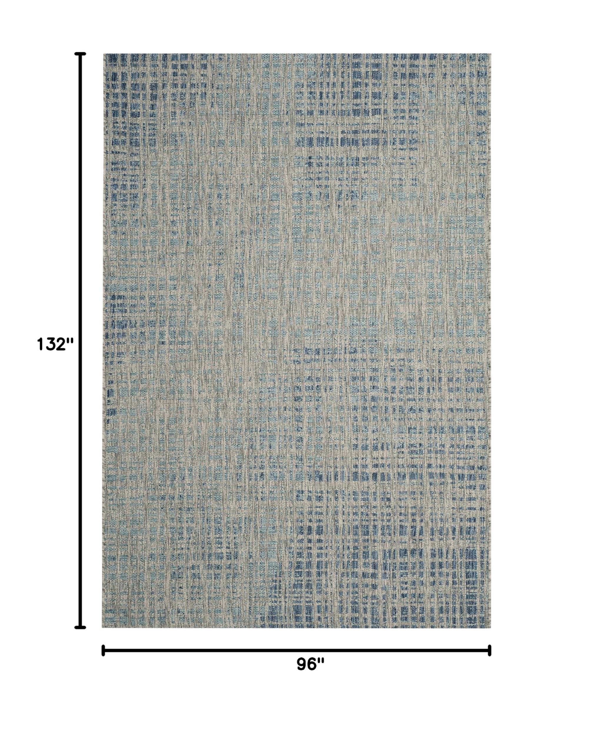 SAFAVIEH Courtyard Collection 8' x 11' Grey/Navy Indoor Outdoor Waterproof Area Rug - Easy to Clean, Perfect for Patio, Backyard, Mudroom & High-Traffic Areas