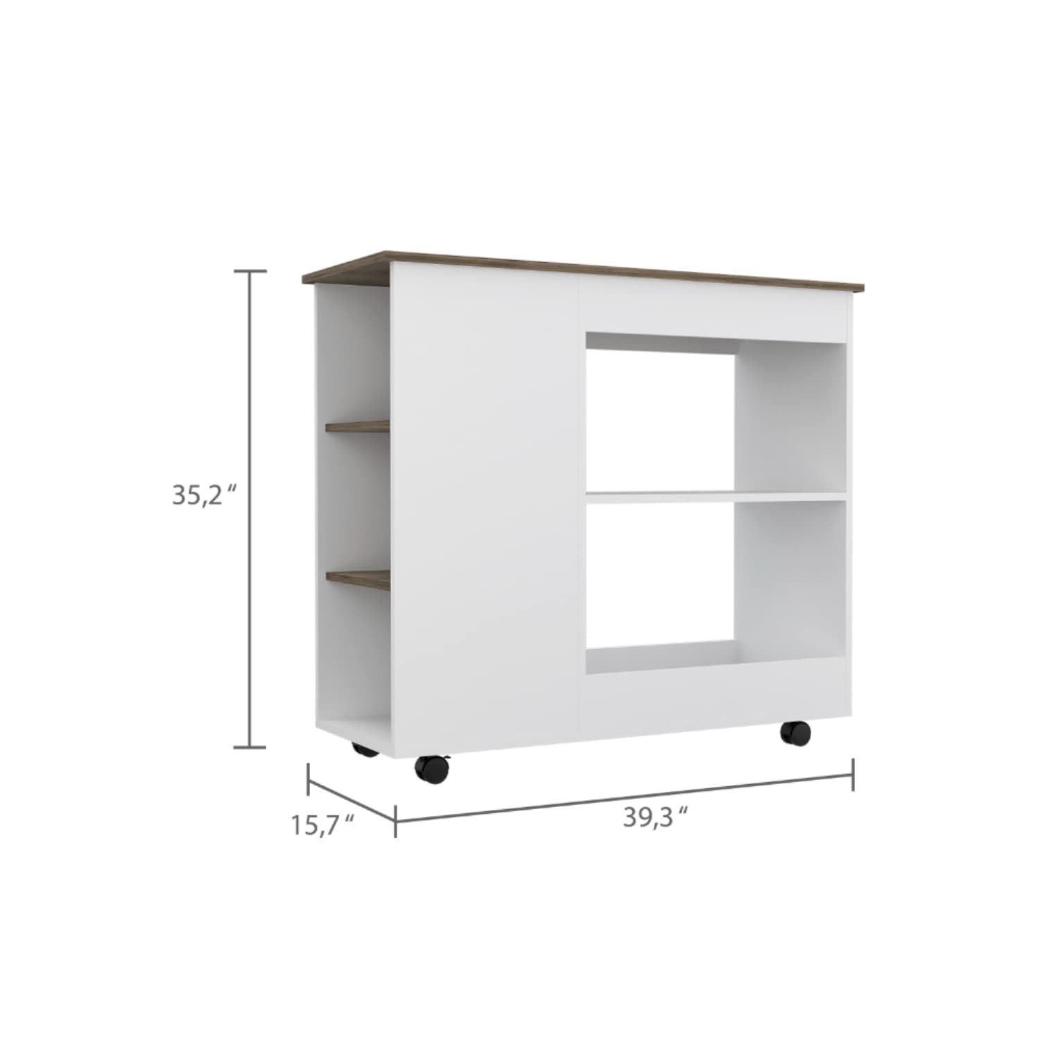 White/Dark Brown Rolling Kitchen Cart with 5 Shelves & Locking Casters - Portable Storage Island for Small Spaces, Apartment Cooking, Pantry Organization & Dining Room Serving