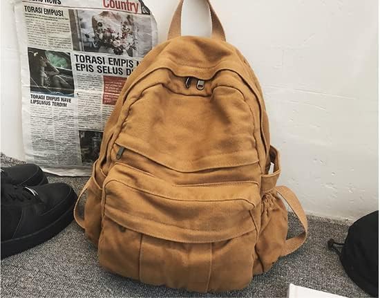Boho Vintage Canvas Backpack for Women - Lightweight College School Backpack with Adjustable Straps - Hippie Grunge Aesthetic Y2K Fashion (Brown) | Perfect for Campus, Travel & Everyday Use