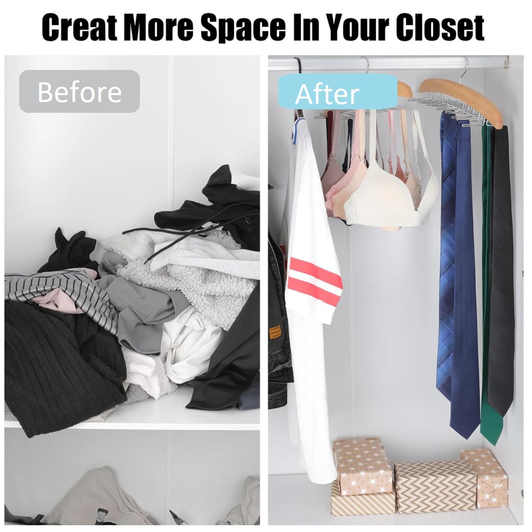 Premium Wooden Tie Hanger Rack – 360° Rotating Tie Organizer with 24 Folding Hooks (2 Pack) | Space-Saving Closet Storage for Men's Ties, Belts & Scarves | Perfect for Home, Office & Travel Organization