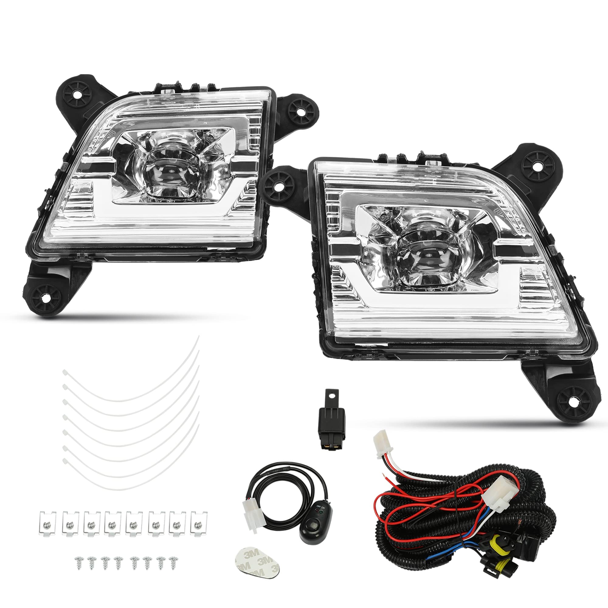 HECASA LED Fog Lights for 2019-2021 Chevy Silverado 1500/2500/3500 - Clear Lens with Wiring Harness - Durable Bumper Driving Lamps for Off-Road & Night Driving