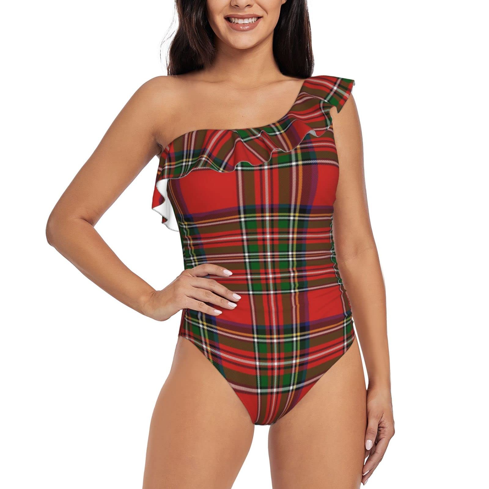 Chicago State Flag Women's One Piece Swimsuits - One Shoulder Ruffle Tummy Control Bathing Suit | Beach, Pool, Vacation Swimwear
