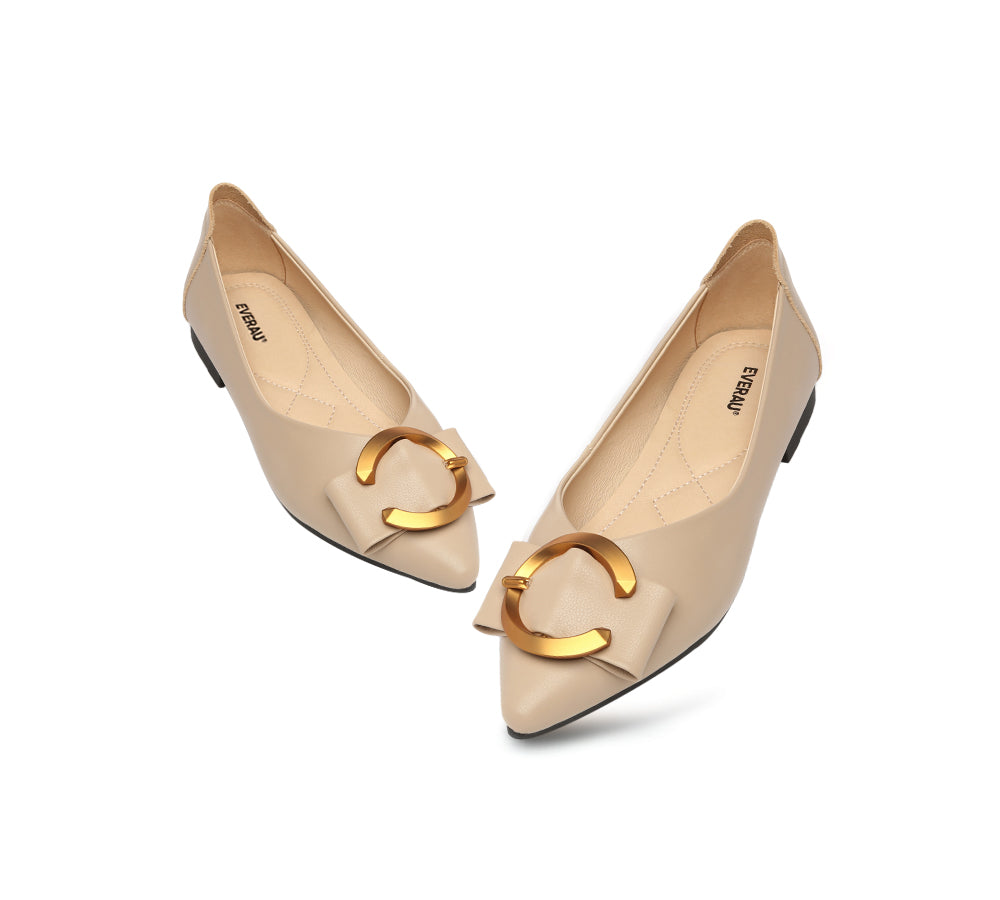 EVERAU® Women's Genuine Leather Buckle Pointed Toe Ballet Flats - Comfortable & Stylish Shoes for Work, Office, Wedding & Daily Wear