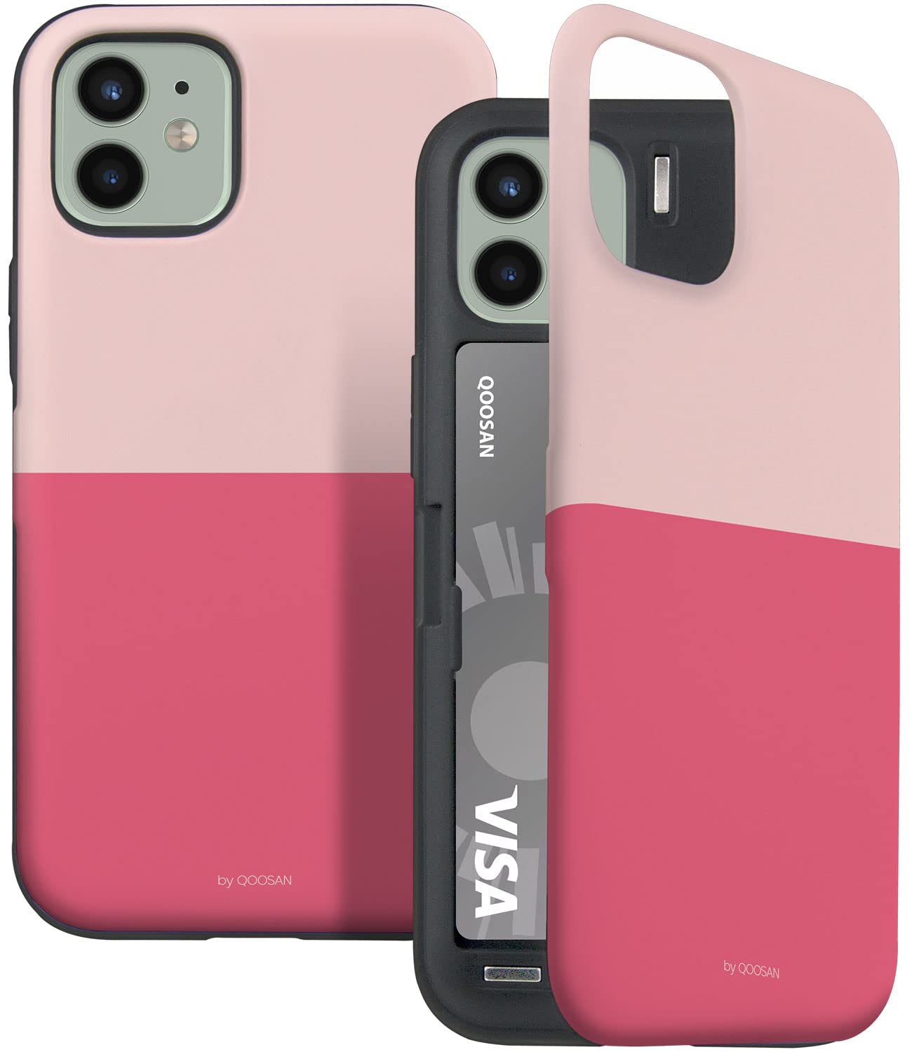Qoosan Slim iPhone 12 Mini Case with Card Holder & Mirror - Protective Wallet Phone Cover for iPhone 12 Mini 5.4 Inch (Pink) - Perfect for Everyday Use, Travel & Hands-Free Convenience