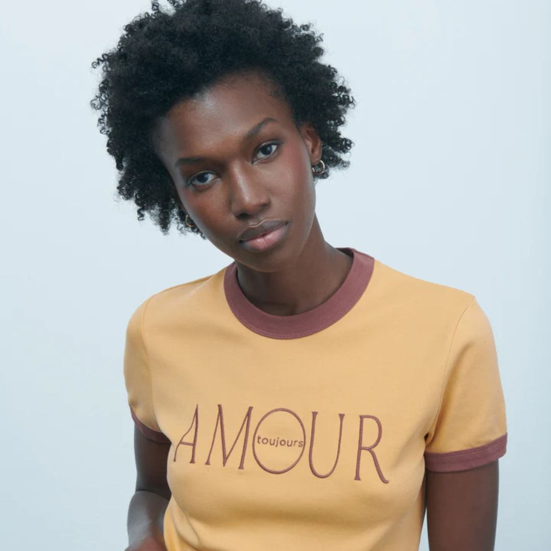 Toujours Dans Amour Montherlant T-Shirt - Vintage French Quote Cotton Tee for Women (Safari Tan) | Casual Wear, Date Night Outfit, Gift for Her