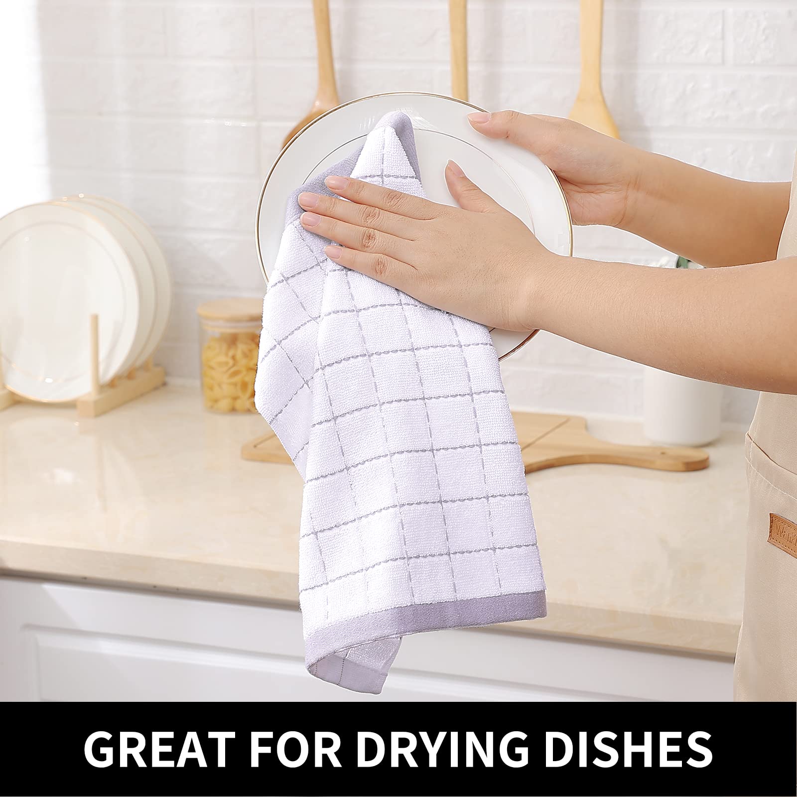 Homaxy 100% Cotton Terry Kitchen Dish Cloths - Ultra Soft & Absorbent Dish Towels for Drying, Washing Dishes - 12