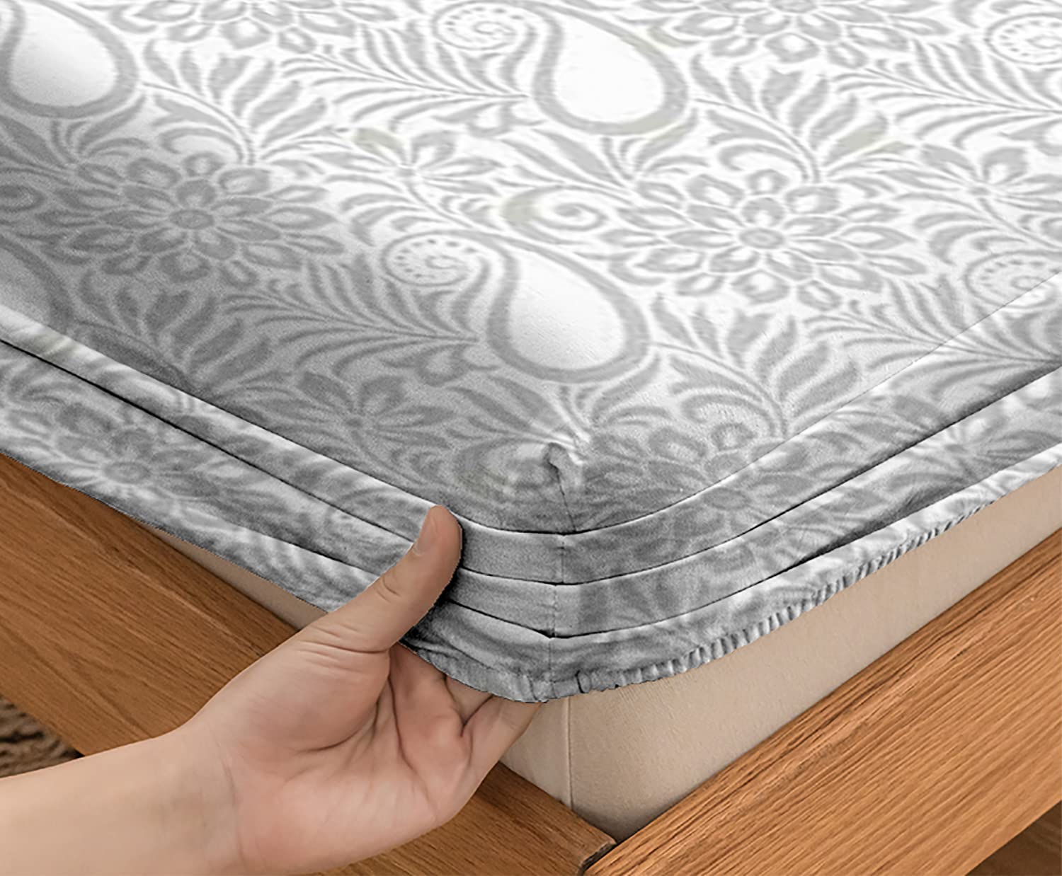 Paisley King Fitted Sheet & Pillow Sham Set - Abstract Floral Leaf Pattern 3-Piece Bedding Decor, Deep Pocket Sheets (White) | Perfect for Master Bedroom, Guest Room & Bohemian Home Decor