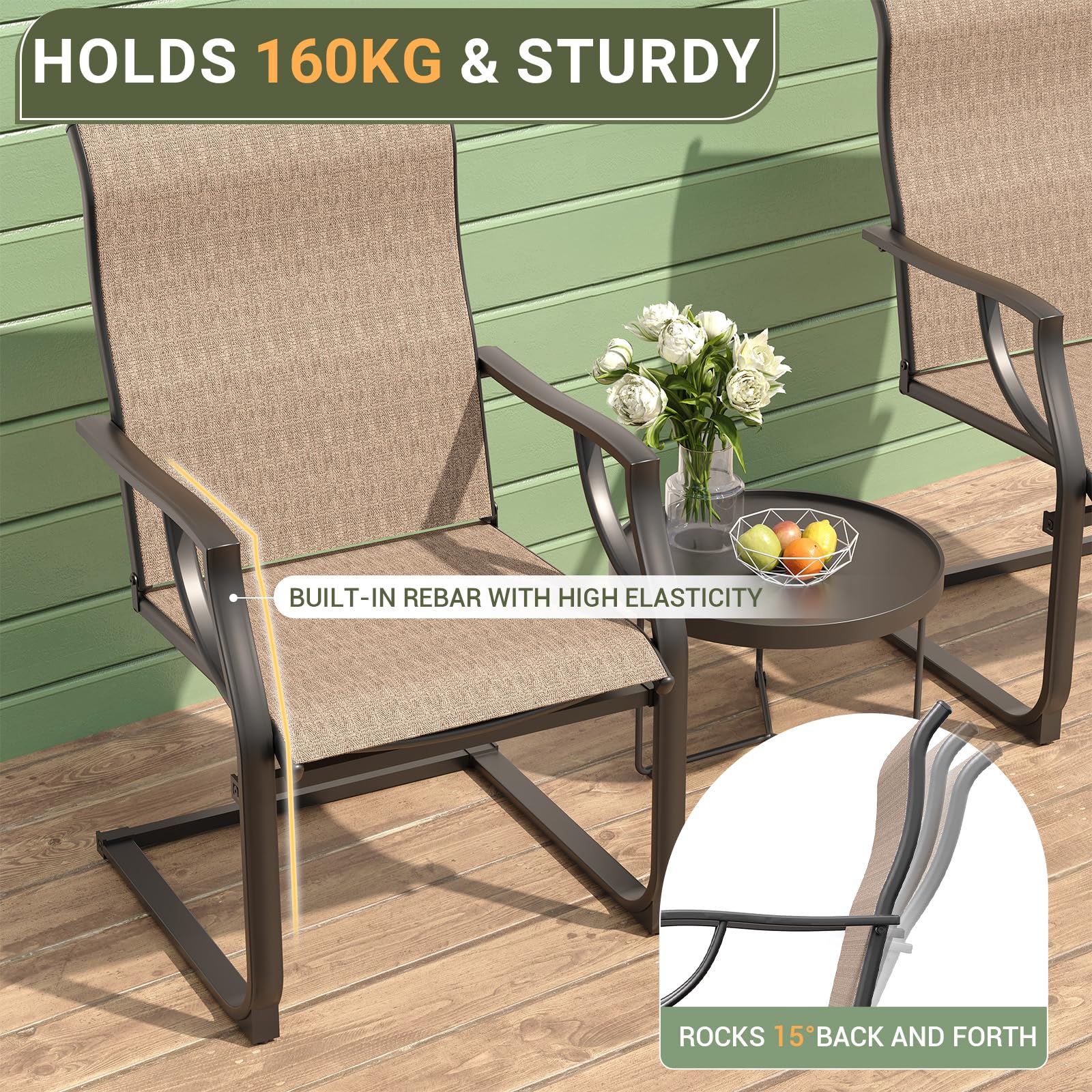 Amopatio 2-Piece Patio Chair Set - All-Weather Outdoor Dining Chairs, Breathable Garden Furniture for Backyard, Deck, or Poolside - Light Brown - Perfect for Outdoor Entertaining and Relaxation