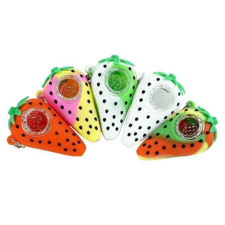 Premium Silicone Smoking Pipe with Metal Strainer | Strawberry Drip Design | Portable Hand Pipe for Dry Herbs | Perfect for Travel, Camping & Outdoor Use