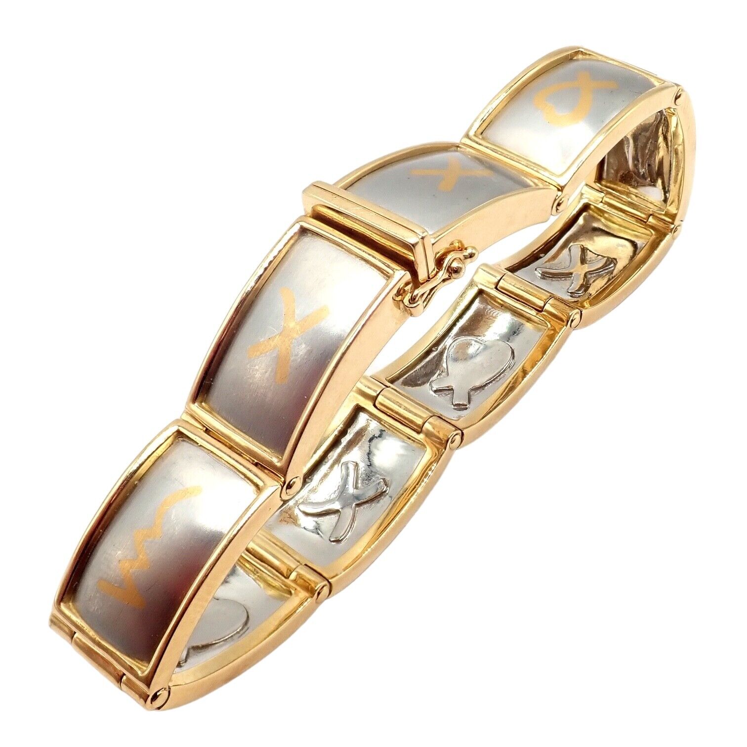 Authentic Tiffany & Co 18k Yellow Gold & Platinum Picasso Signature 9 Panel Bracelet - Luxury Vintage Jewelry for Women - Perfect for Gifts, Weddings & Special Occasions