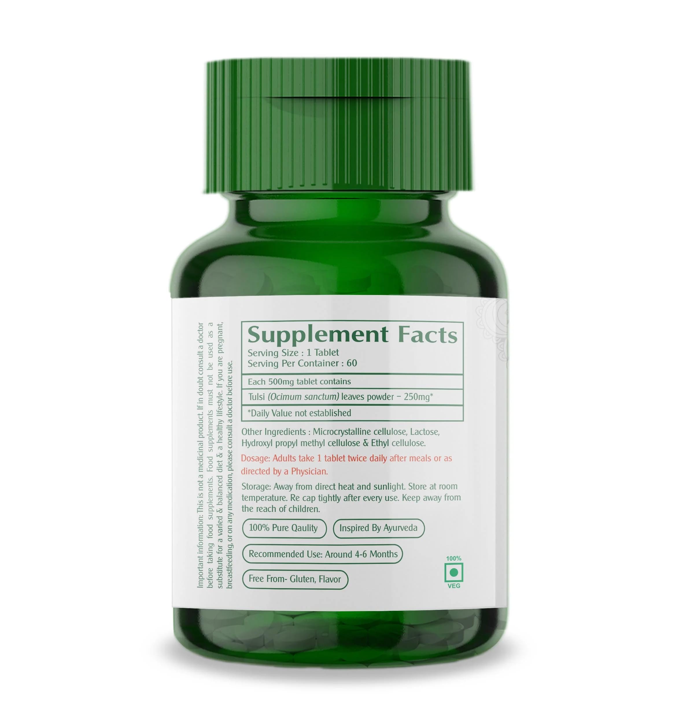 Vedic Tulsi Tablets 250mg - Holy Basil Leaf Extract Supplement (60 Count) for Immune Support & Stress Relief - Ayurvedic Herbal Remedy for Daily Wellness