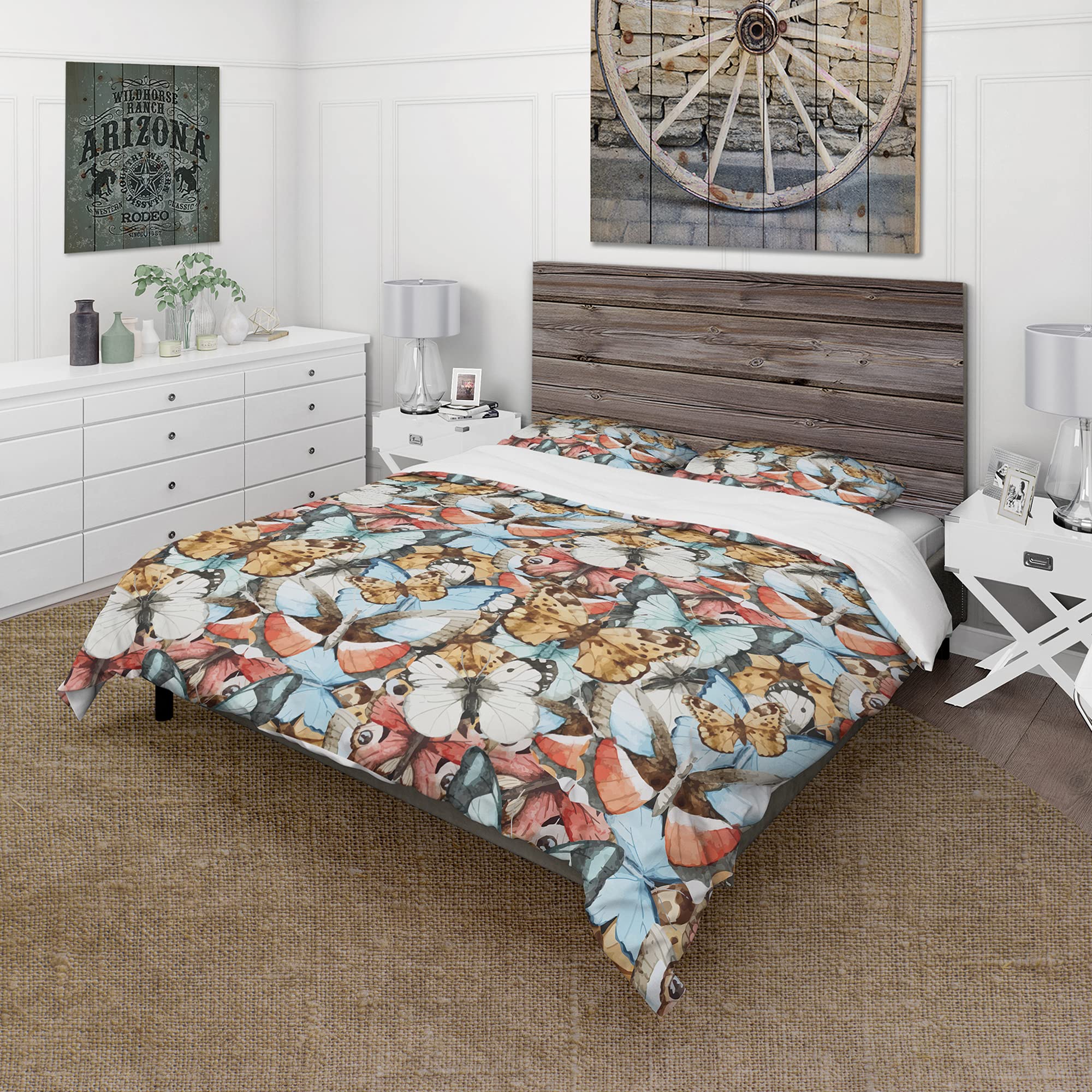 Colorful Butterfly Pattern Duvet Cover Set - White, Red, Blue & Brown Animal Print Bedding for Kids & Teens Room Decor | Perfect for Nursery, Bedroom & Dormitory
