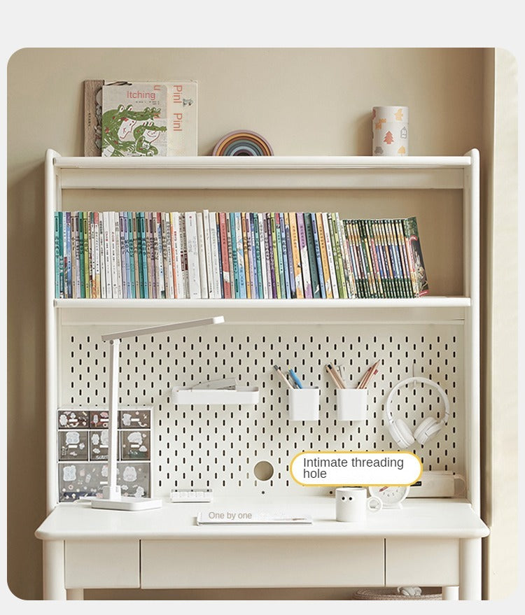 Birch Solid Wood Bookshelf - Modern Cream Floor Standing Bookcase with Adjustable Study Desk for Kids | Perfect for Children's Bedroom, Nursery, and Home Office Organization