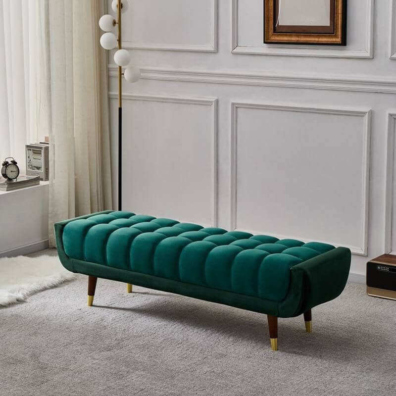 Modern Flannel Rectangle Ottoman with Brown Legs - Soft & Stylish Footrest, Accent Chair, Living Room Decor for Cozy Home Comfort