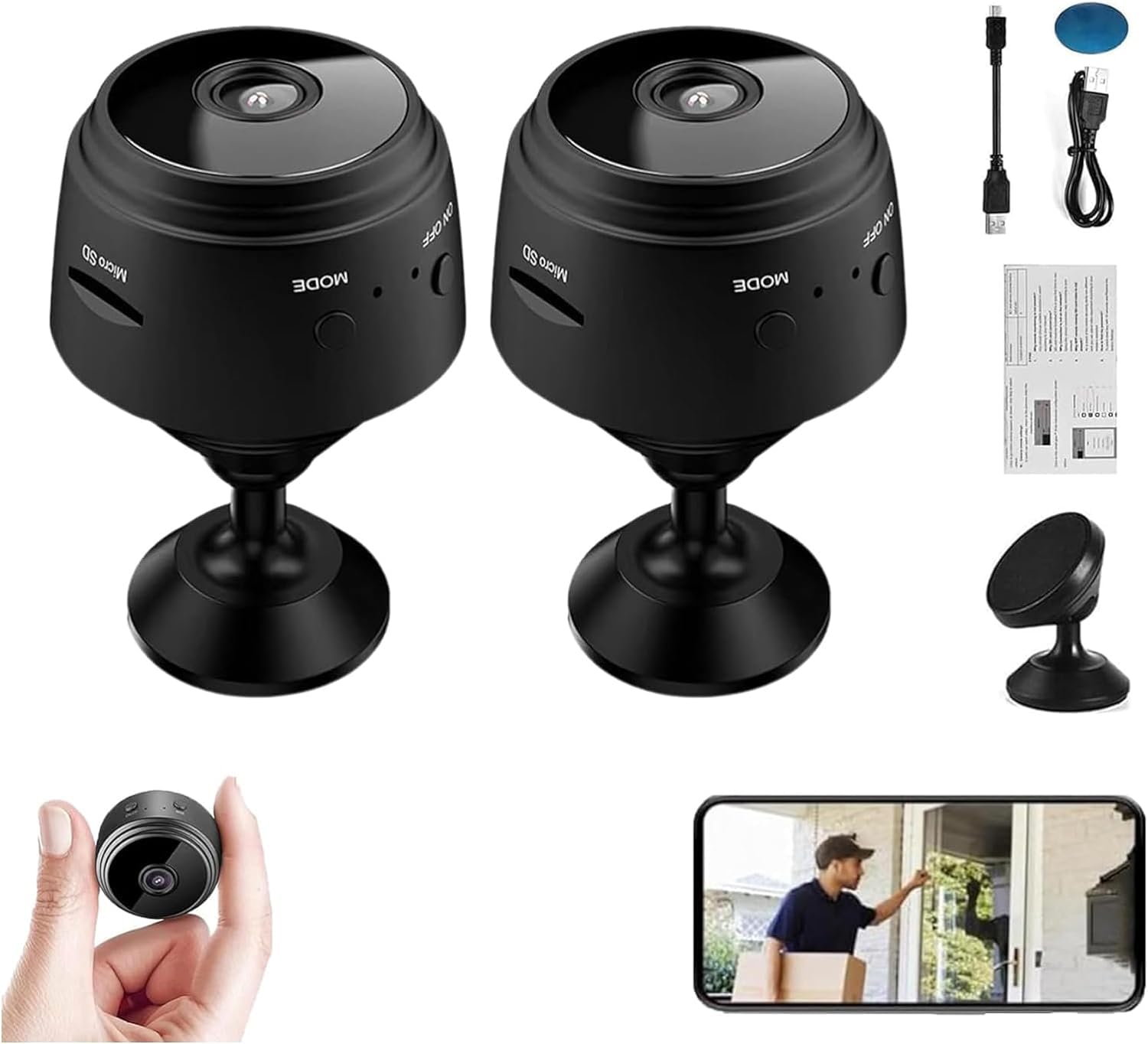 SpyFocus Magnetic Mini Security Camera with Night Vision & Motion Detection - 2 Pack, Wireless Outdoor/Indoor Covert Spy Cam, App Control for Home, Office & Surveillance - Ideal for Baby Monitoring, Pet Watching & Property Security
