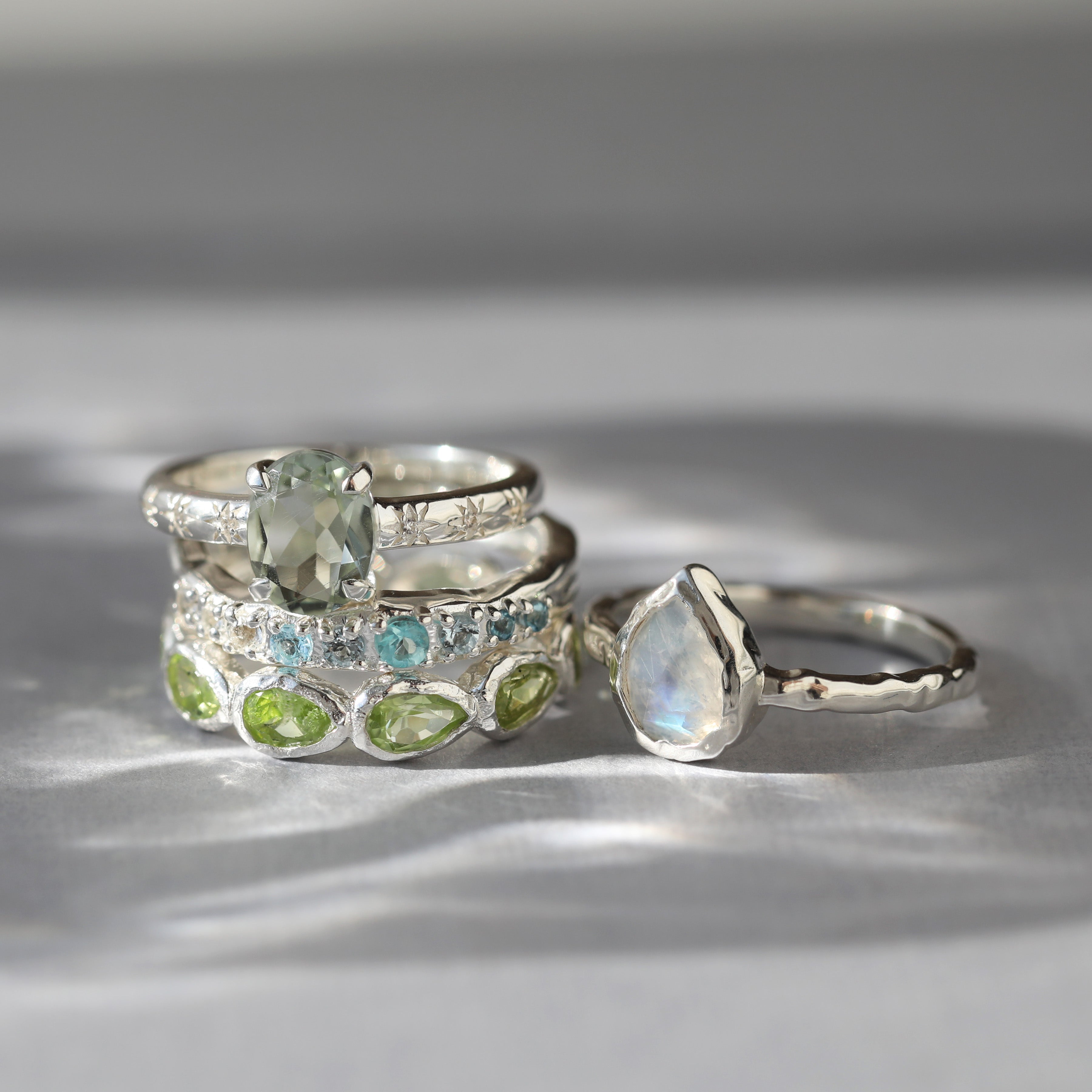 Gracie Rainbow Moonstone Pear Molten Ring - Elegant Sterling Silver Jewelry for Women | Perfect for Weddings, Date Nights & Special Occasions
