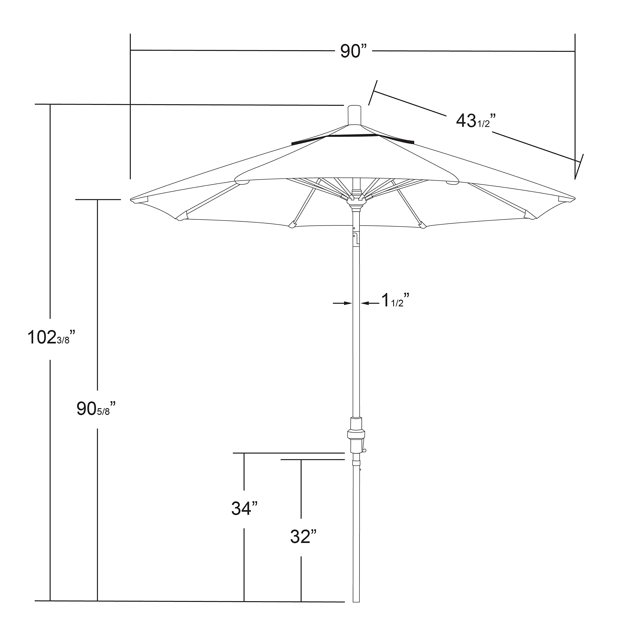 California Umbrella 7.5' Round Outdoor Patio Umbrella with Aluminum Pole & Fiberglass Ribs - Crank Lift & Collar Tilt Mechanism - Perfect for Backyard, Poolside, and Restaurant Outdoor Seating Areas