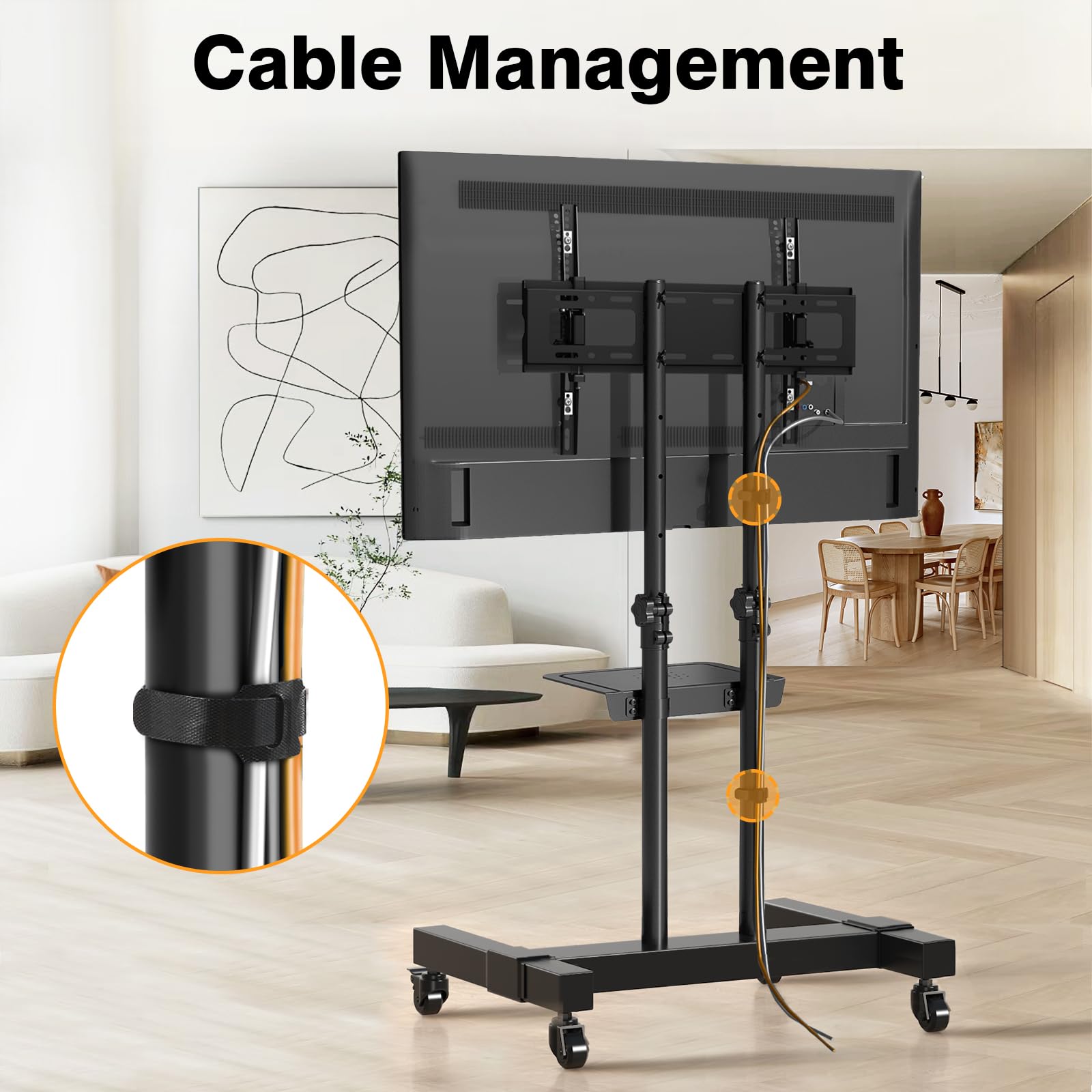 Adjustable Height Mobile TV Stand with Lockable Wheels for 32-83 Inch Flat Screen & Curved TVs - Rolling TV Cart with Mount, Supports 110 lbs - Perfect for Living Room, Bedroom, or Office Entertainment Setup